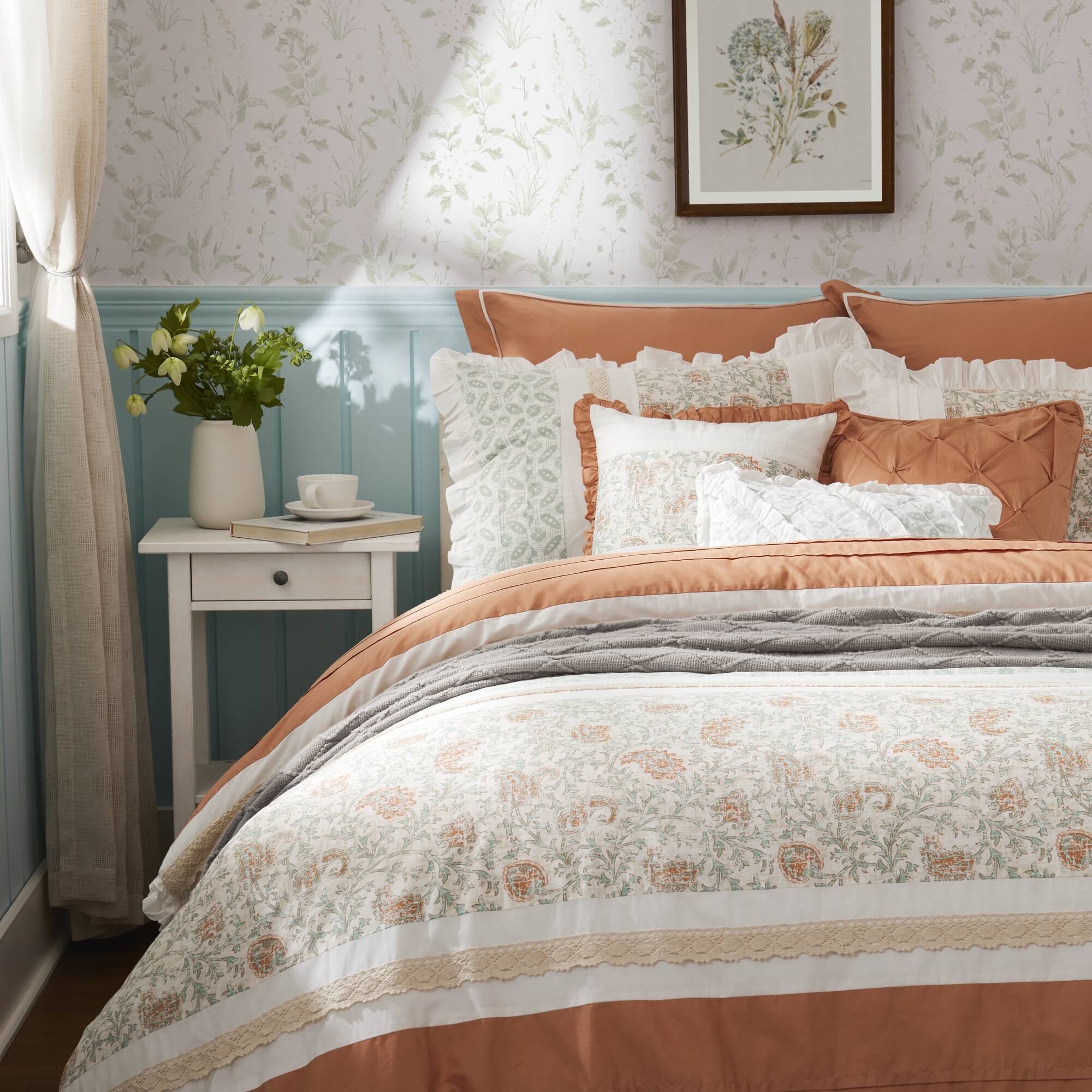 9 Piece Cotton Percale Comforter Set Coral Queen by HouseOfZazla