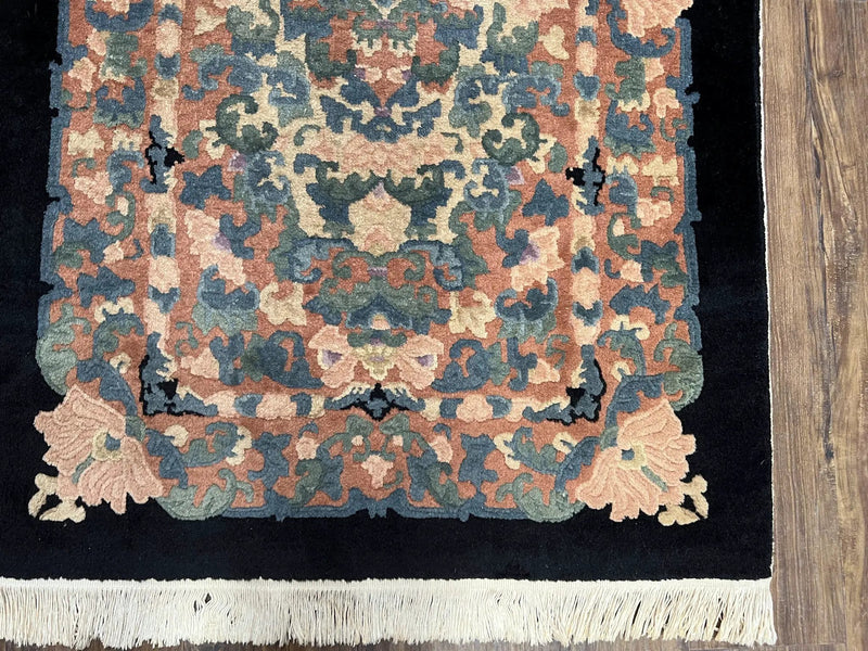 Chinese Art Deco Rug 3x5, Black and Beige Chinese Carpet 3 x 5, Vintage Rug, 1950s Rug, Floral Rug, Handmade Rug, Art Deco Rug, Wool Rug by Jewel Rugs