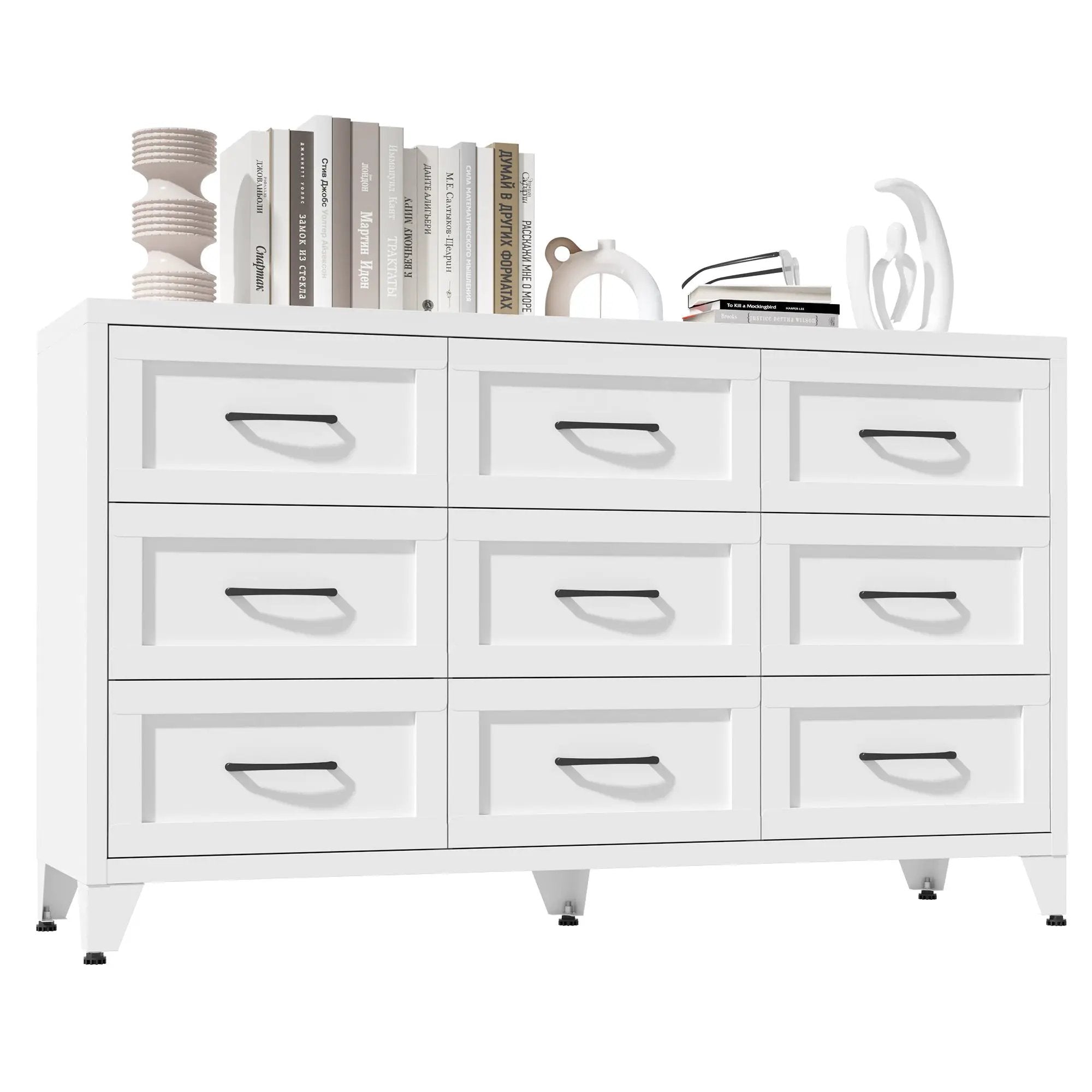 9 Drawer White Metal Dresser with Quiet-Glide Rails by HouseOfZazla