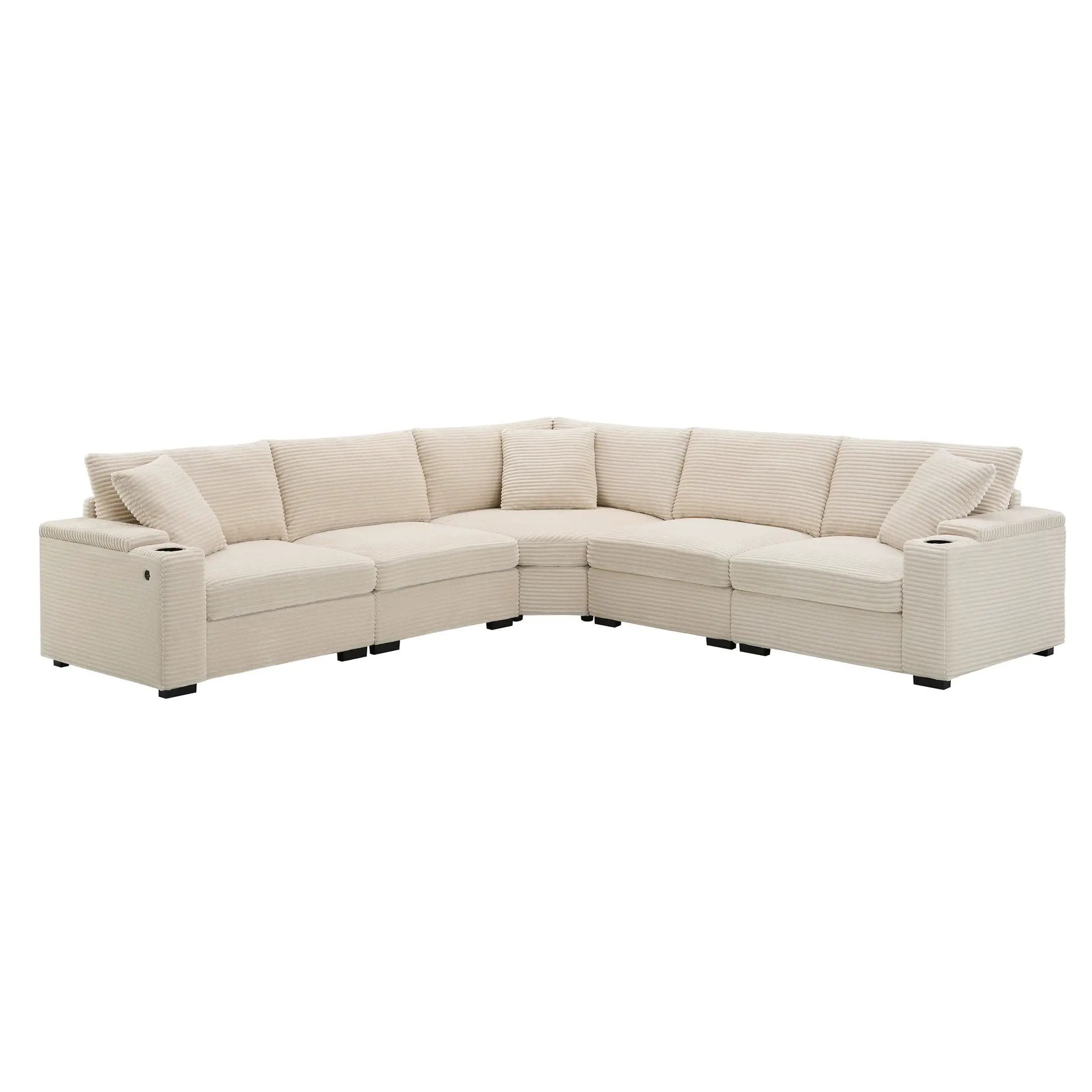 Convertible L Shaped Sectional Corner Couch With Armrest Storage Cup Holders USB Charger, Irregular Corner Oversized Comfy Modular Sofa by HouseOfZazla