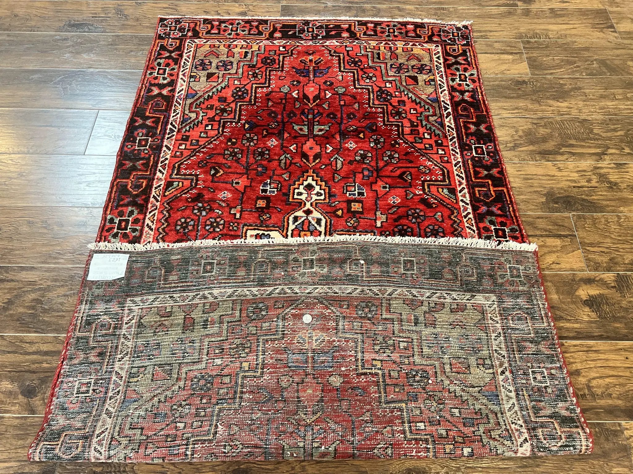 Antique Persian Tribal Rug 4x7, Red, Geometric Medallion, Handmade, Wool, Persian Zanjan Rug by Jewel Rugs