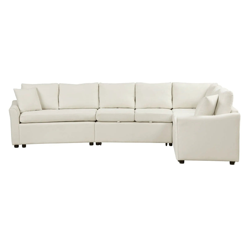 L-Shaped Sofa Convertible Sofa Bed Pull Out Sofa Sleeper With Two Back Pillows, Two USB Ports And Two Power Sockets For Living Room by HouseOfZazla