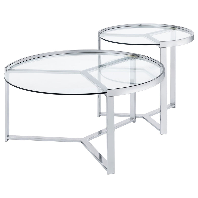 Delia 2-Piece Round Glass Top Nesting Coffee Table Chrome by Unique Piece Furniture