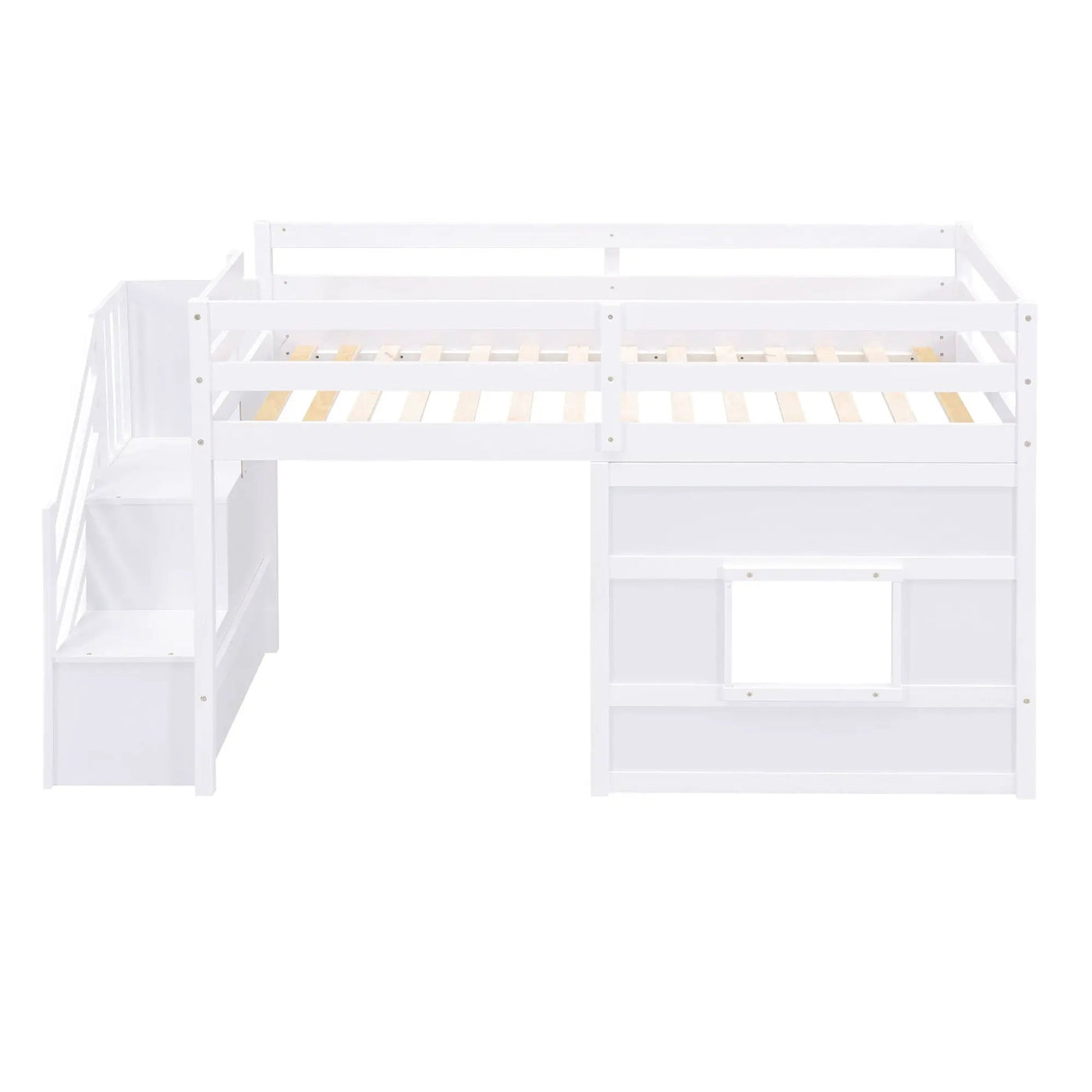 Loft Bed With Storage Staircase, Window & LED Light by HouseOfZazla