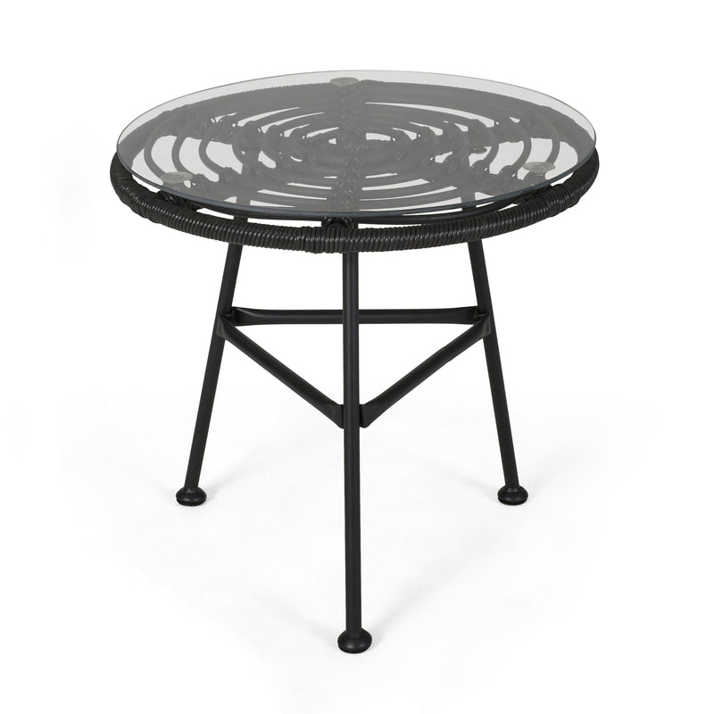 Petrichor Outdoor Side Table with Tempered Glass and Steel Frame by HouseOfZazla