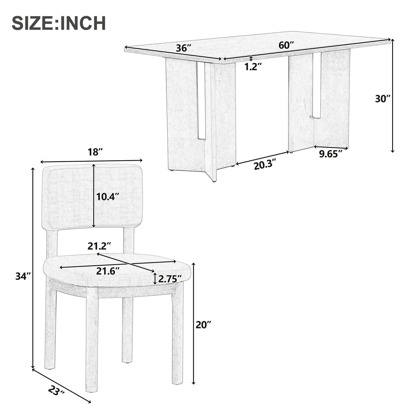 Dining Table Set With 6 Upholstered Chairs, Rectangular Table With Cutout Legs by Unique Piece Furniture