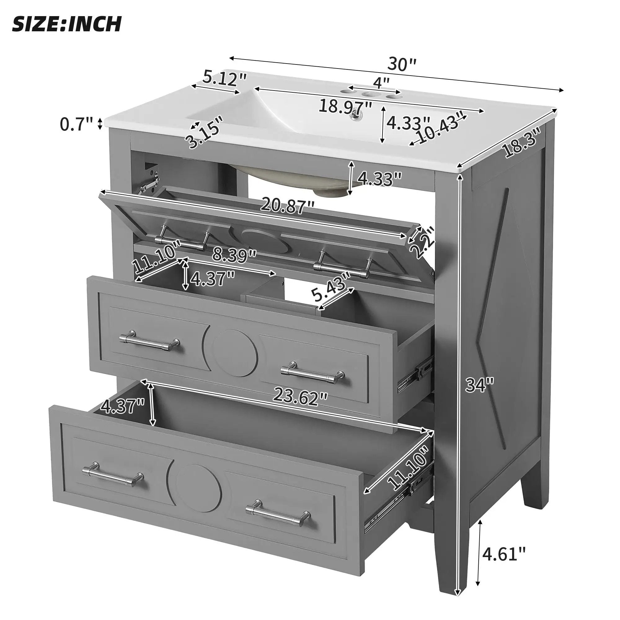 Retro Bathroom Vanity With Sink Combo, Free Standing Single Set With 3 Drawers by Unique Piece Furniture