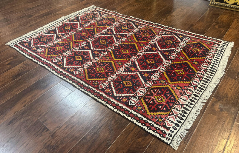 Caucasian Kilim Rug 5x7, Vintage Russian Flatweave Kilim Carpet, Tribal Bohemian Kilim Rug by Jewel Rugs