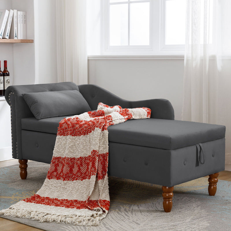 Chaise Lounge Indoor, Lounge Chair For Bedroom With Storage & Pillow, Modern Upholstered Rolled Arm Chase Lounge For Sleeping With Nailhead Trim For Living Room Bedroom Office by HouseOfZazla