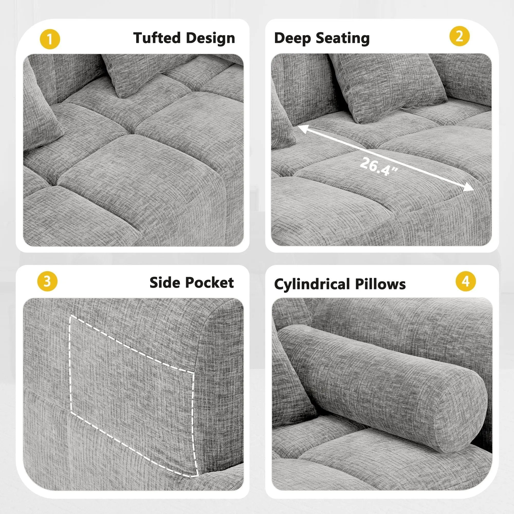 Sectional Free Combined Sofa With 2 Side Pockets by Unique Piece Furniture