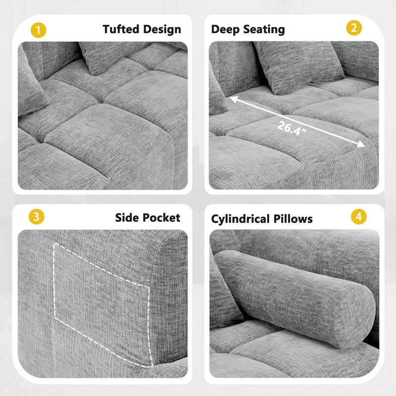 Sectional Free Combined Sofa With 2 Side Pockets by Unique Piece Furniture