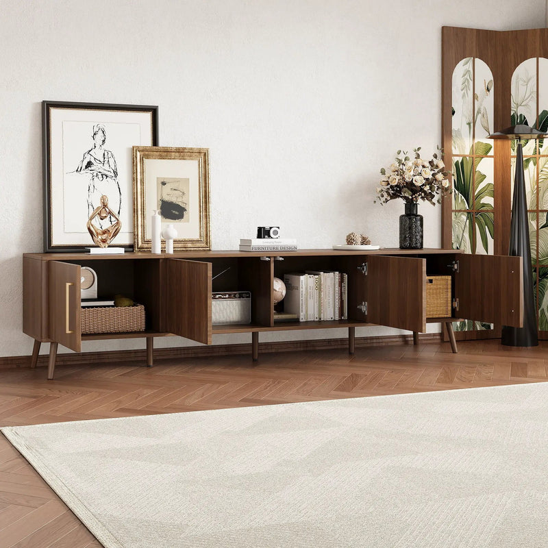 TV Stand For TVs Up To 85" With Fluted Door, Cable Management, Soft-Closing Hinges - Walnut by Unique Piece Furniture