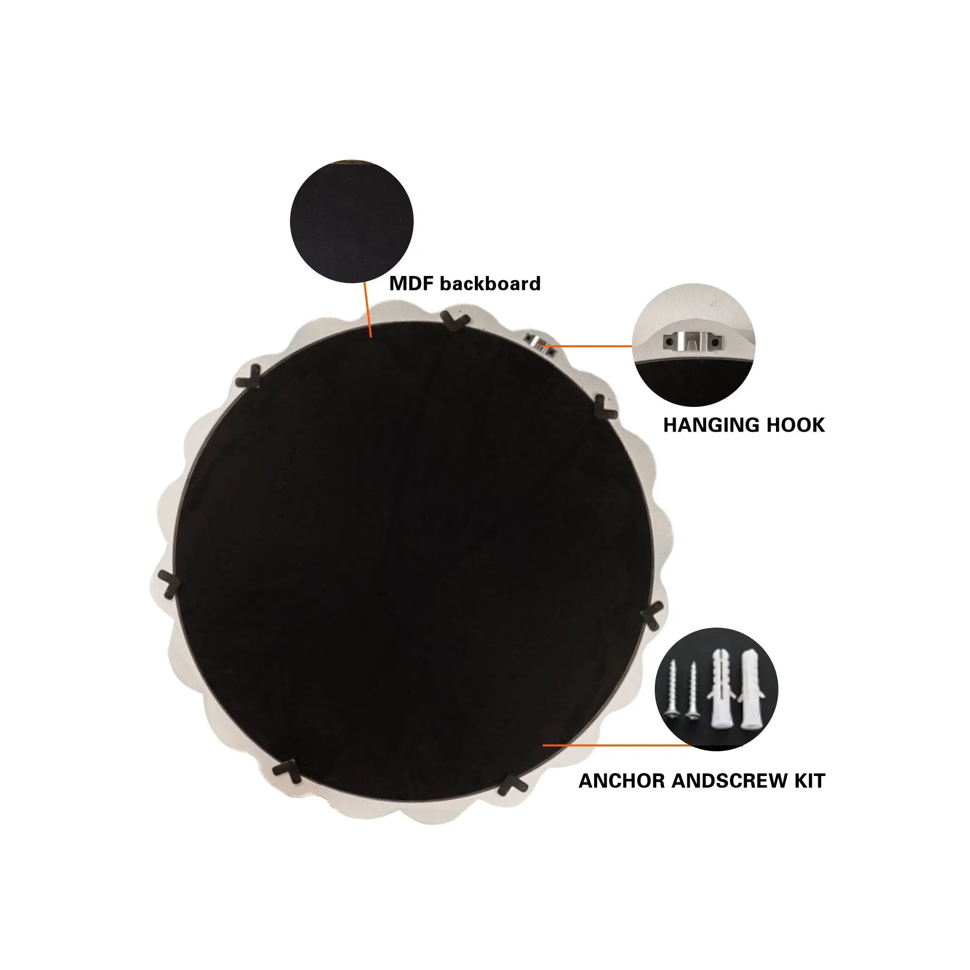 White Scalloped Round Wall Mirror by HouseOfZazla