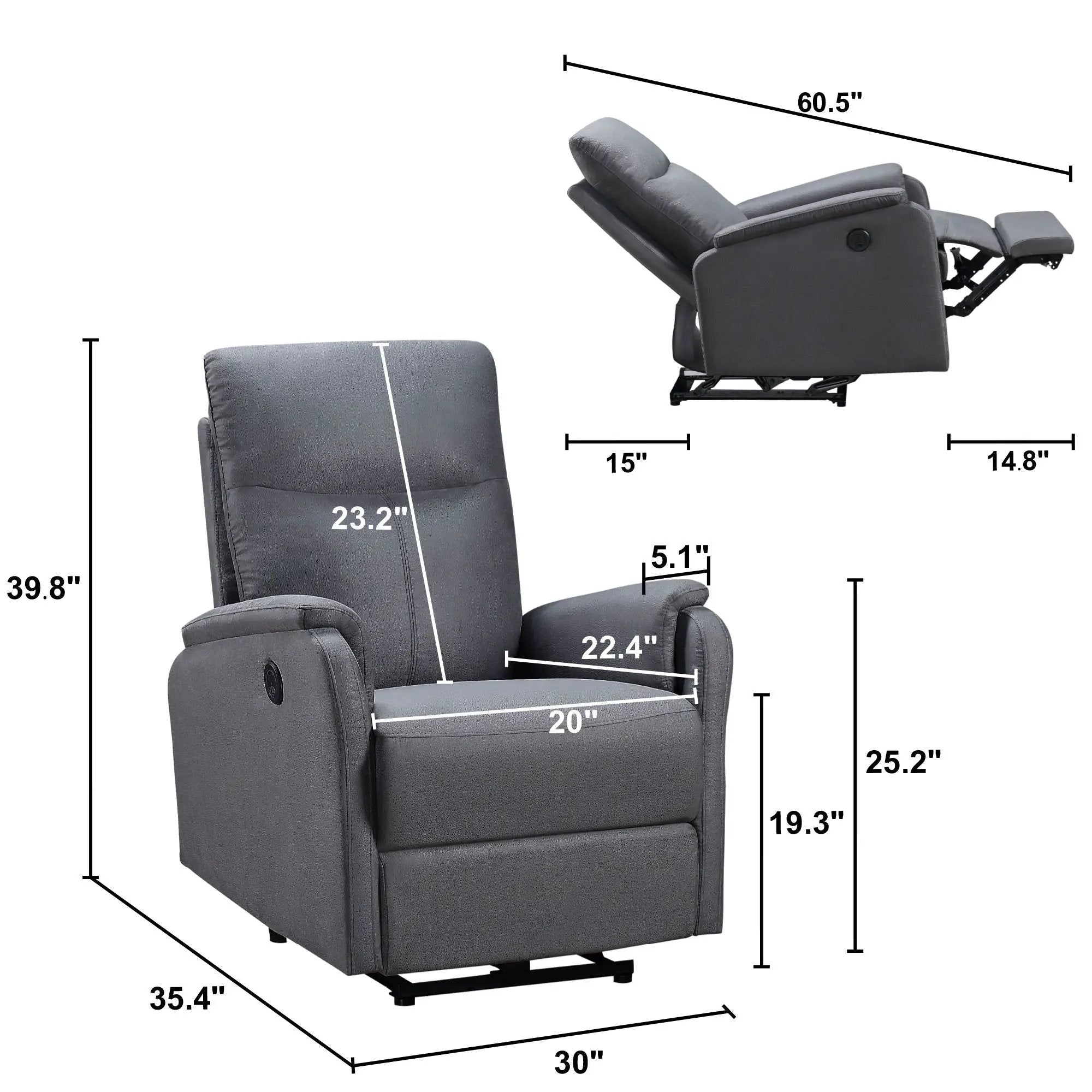 Recliner Chair With Power Function Easy Control Big Stocks, Recliner Single Chair For Living Room, Bed Room by HouseOfZazla