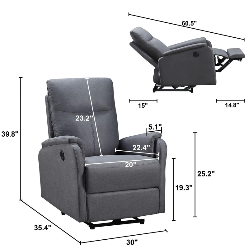 Recliner Chair With Power Function Easy Control Big Stocks, Recliner Single Chair For Living Room, Bed Room by HouseOfZazla