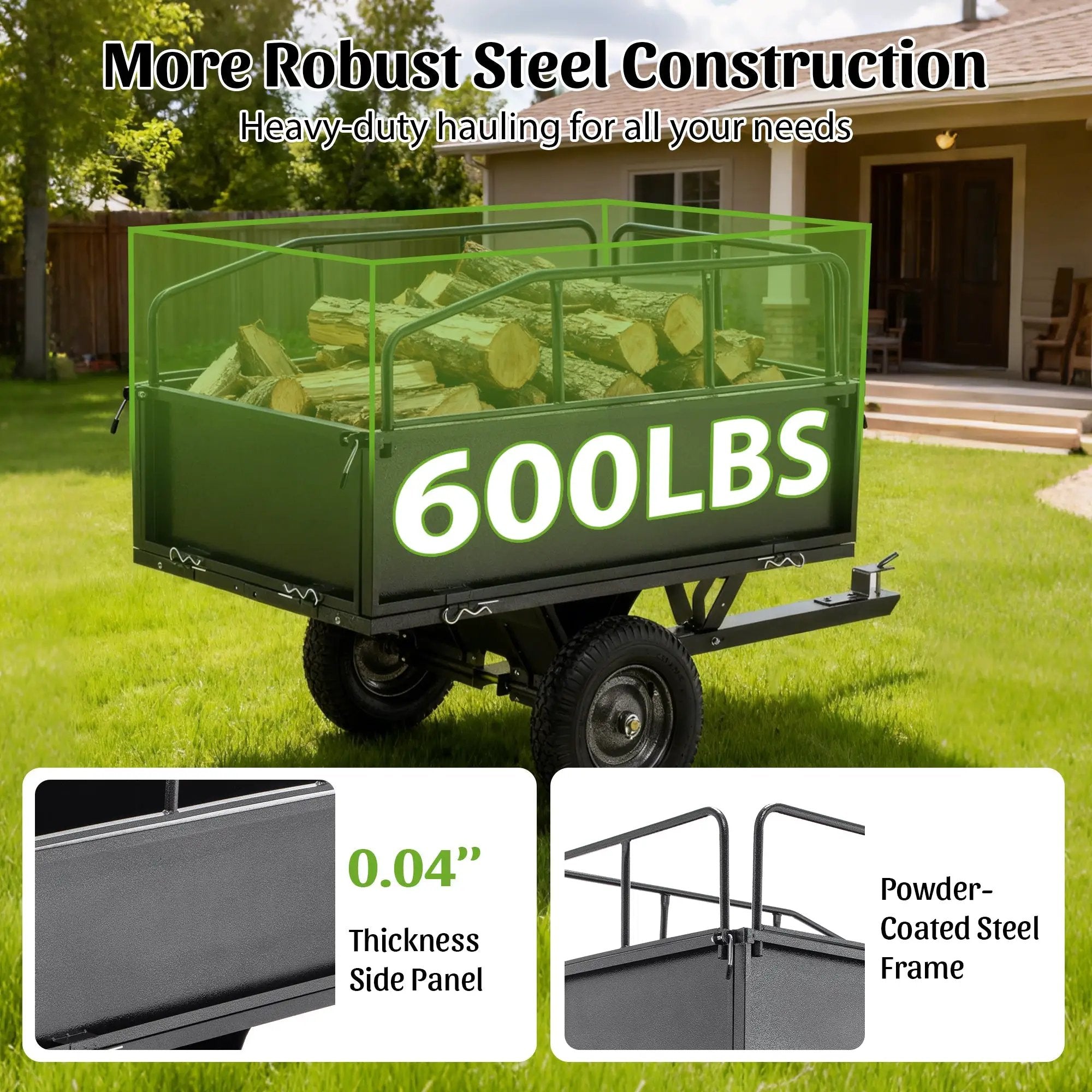 600LBS Heavy Duty Steel Dump Cart Trailer, 17 Cu.Ft. by HouseOfZazla
