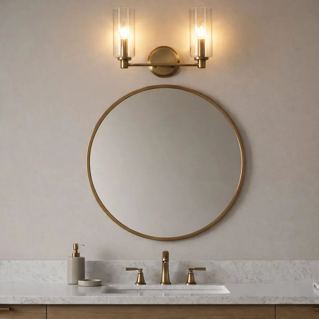 Regal - Double Light Vanity With Clear Ribbed Satin - Antique Brass / Clear by HouseOfZazla