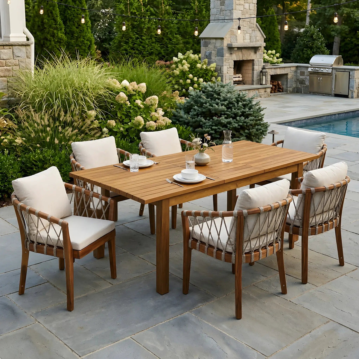 7 Pieces Acacia Wood Outdoor Dining Set by HouseOfZazla