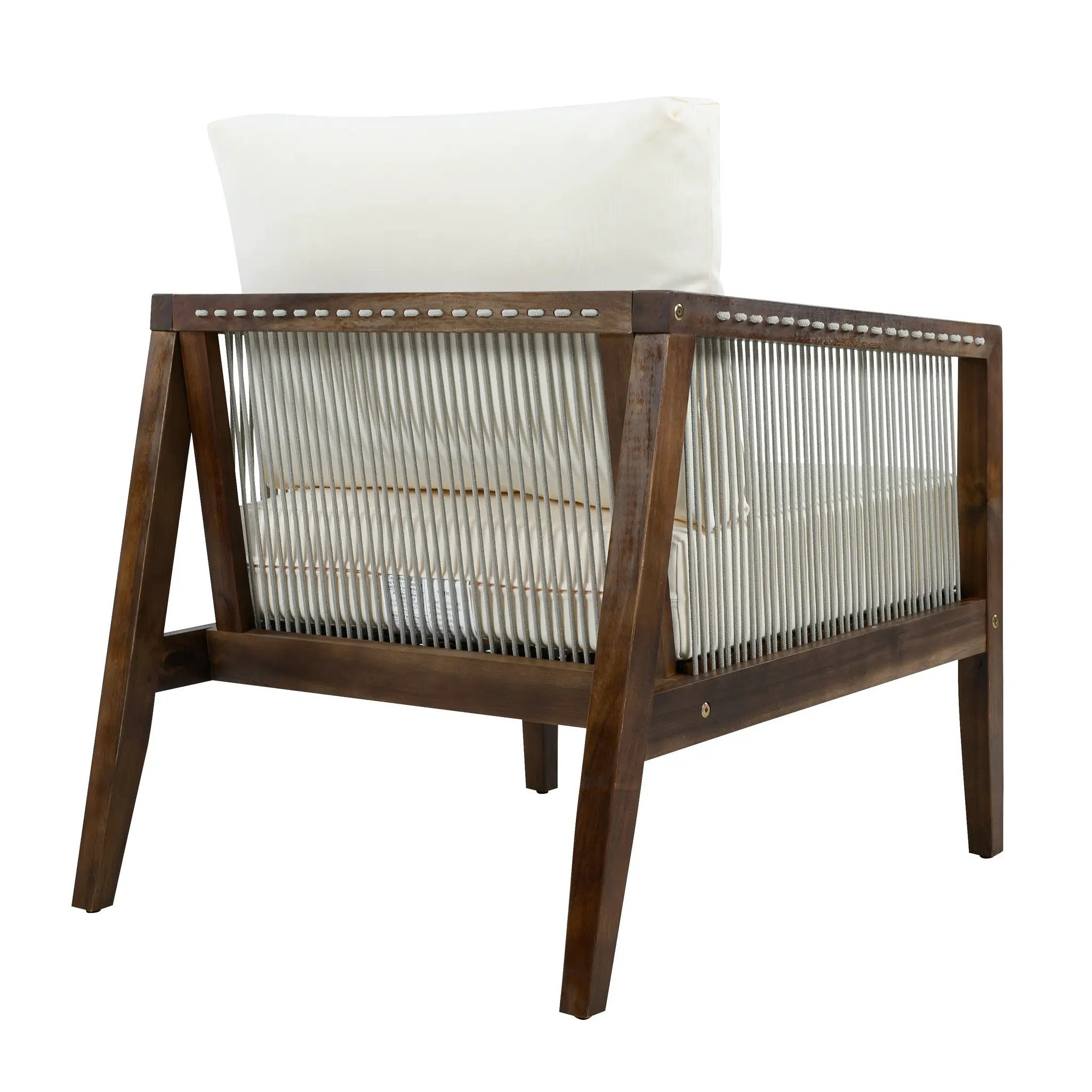Outdoor Club Chairs (Set of 2), Acacia Wood Frame with Rope Back, Water-Repellent by HouseOfZazla