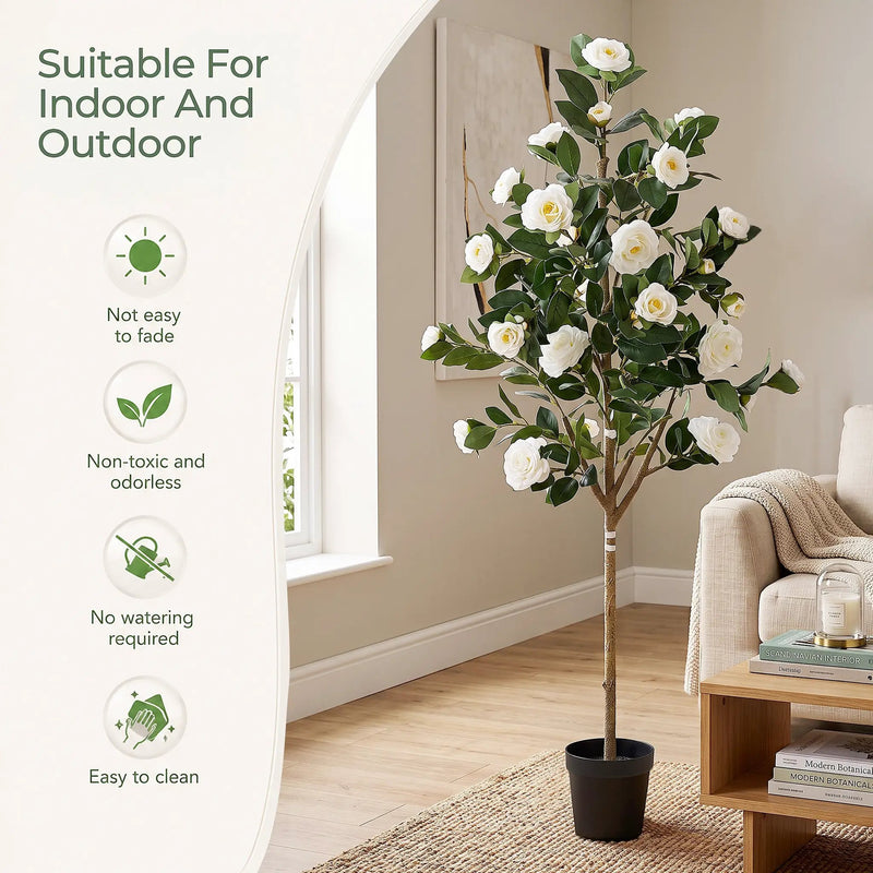 Artificial Camellia Tree 5-FT Faux Plants Indoor by HouseOfZazla