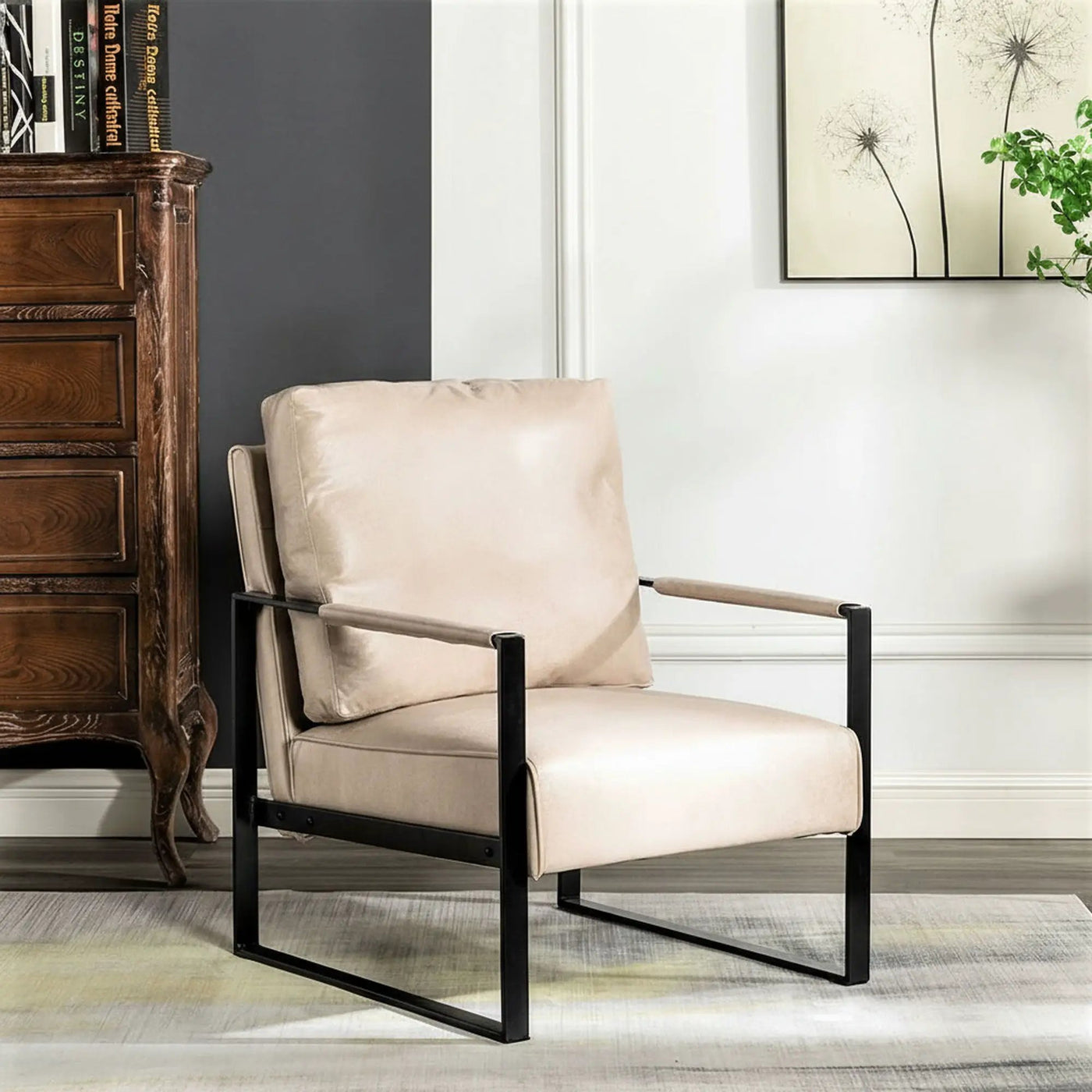 Classic Mid Century Modern Accent Chair With Durable Square Metal Frame, Armchair by Unique Piece Furniture