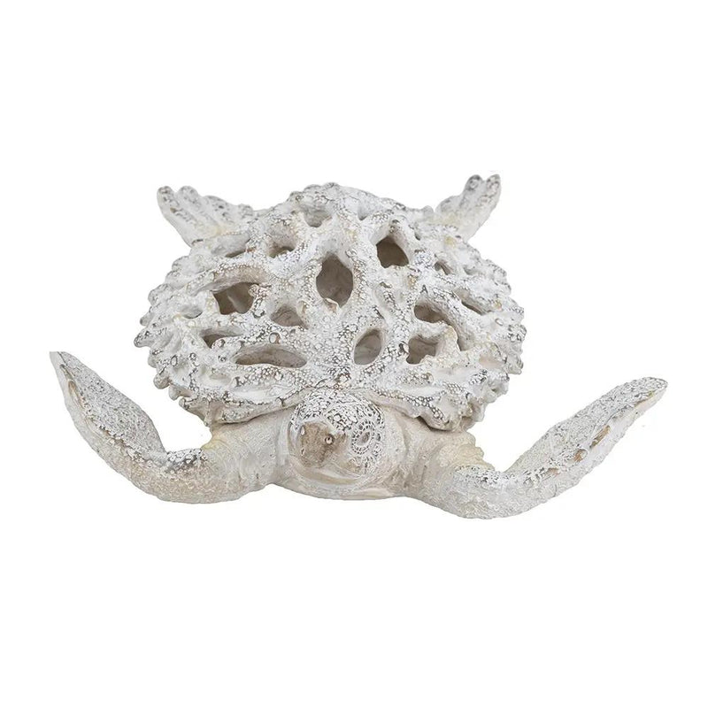 13.2x12.2x3.9' Decorative Polyresin Turtle Statue with White Coral Reef Design by HouseOfZazla