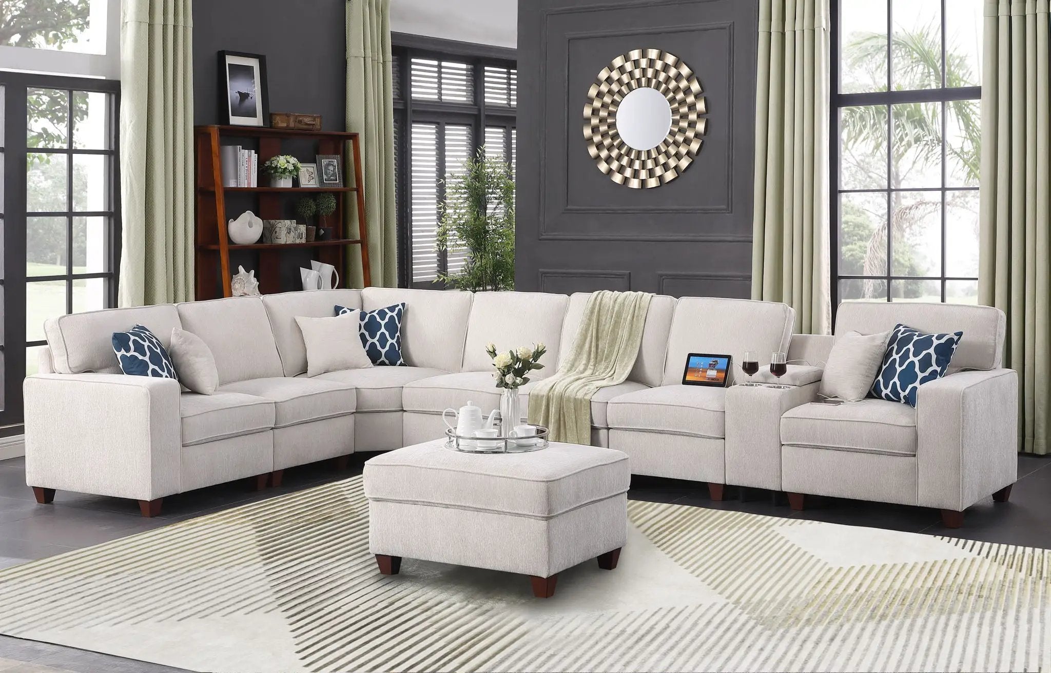 Ted - Sectional Sofa With Ottoman - Beige by HouseOfZazla