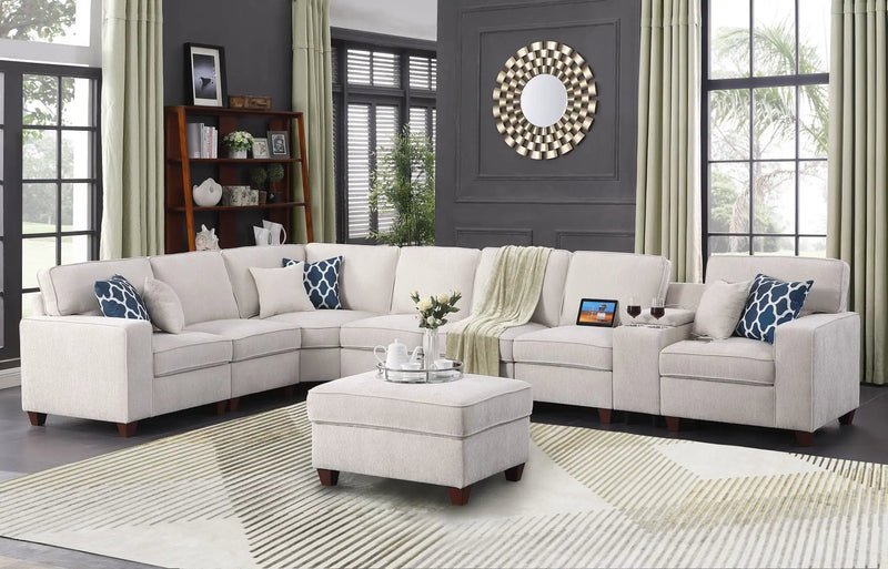 Ted - Sectional Sofa With Ottoman - Beige by HouseOfZazla