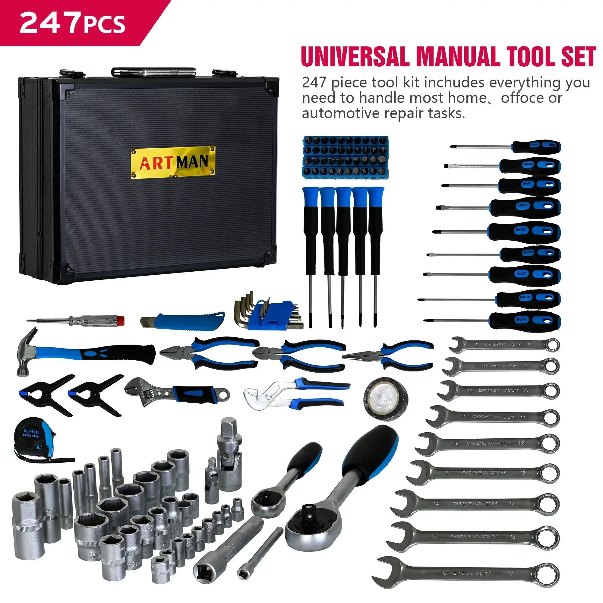 Combined Maintenance Tool Suitcase 247 Pieces Of Basic Home Maintenance Tool Set General Machinery Tool Set - Blue by HouseOfZazla
