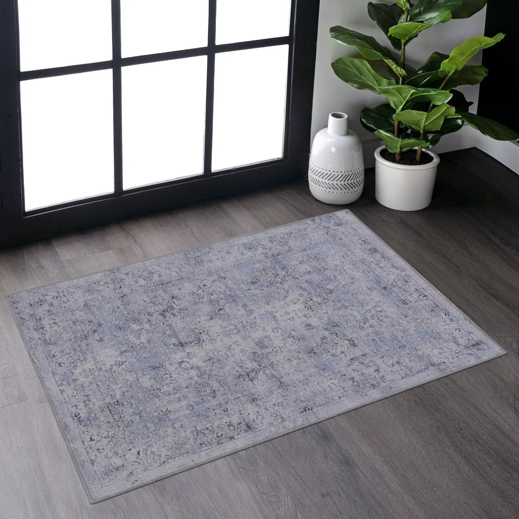 Maval - 2' X 3' Washable Area Rug - Blue / Cream by Unique Piece Furniture