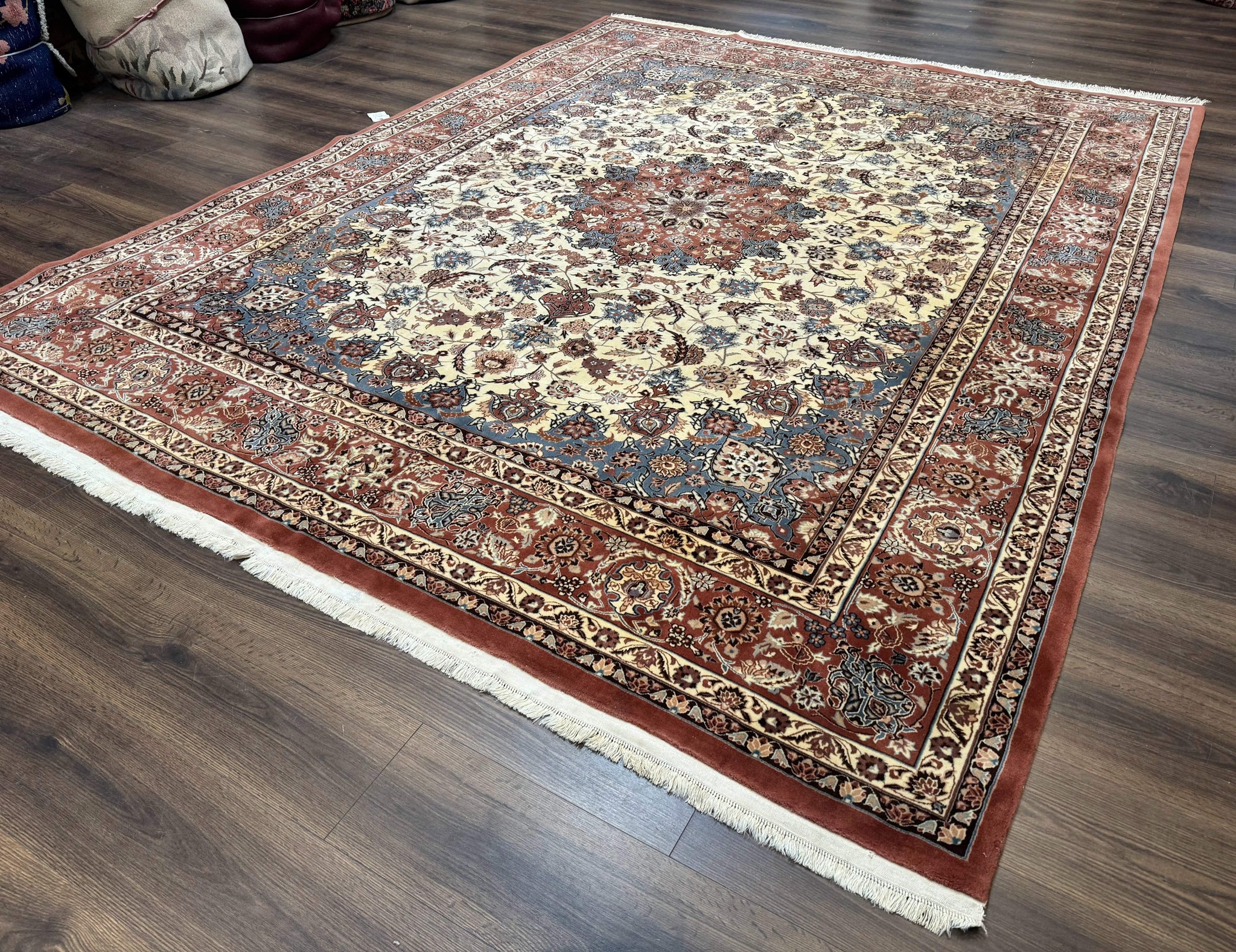 Persian Rug 8x10, Sino Persian Floral Medallion Carpet, Traditional Wool Area Rug, Cream and Brick Red, Fine 210 KPSI by Jewel Rugs