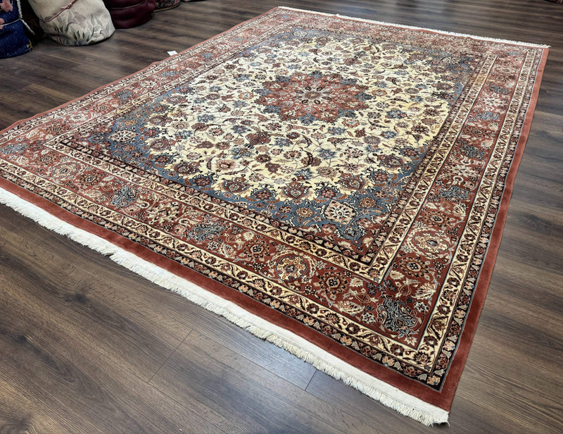 Persian Rug 8x10, Sino Persian Floral Medallion Carpet, Traditional Wool Area Rug, Cream and Brick Red, Fine 210 KPSI by Jewel Rugs