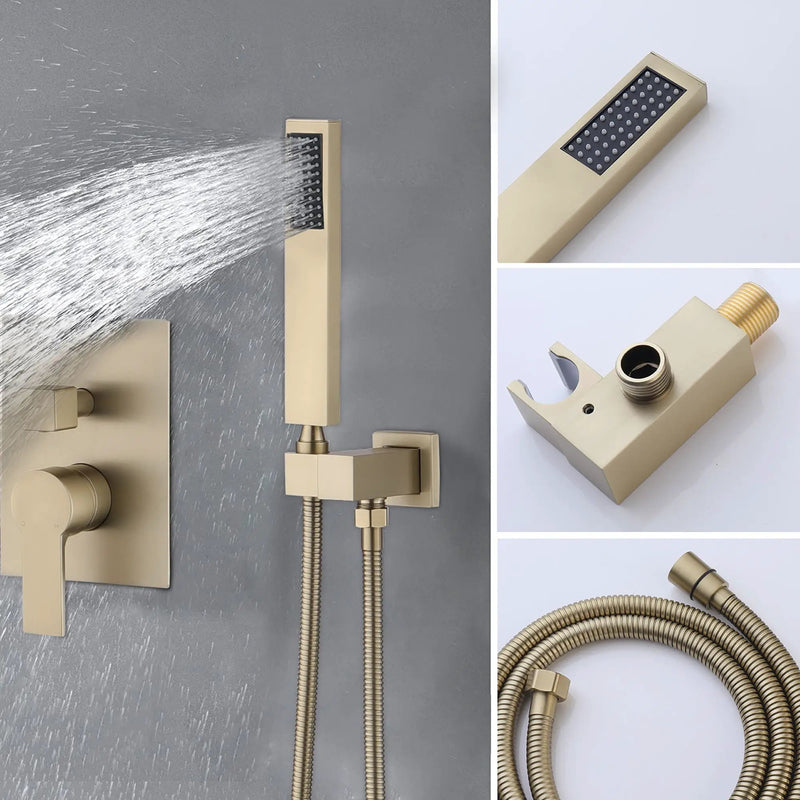 Tub Shower Faucet Set With 12" Rain Shower Head And Handheld Spray Combo by HouseOfZazla