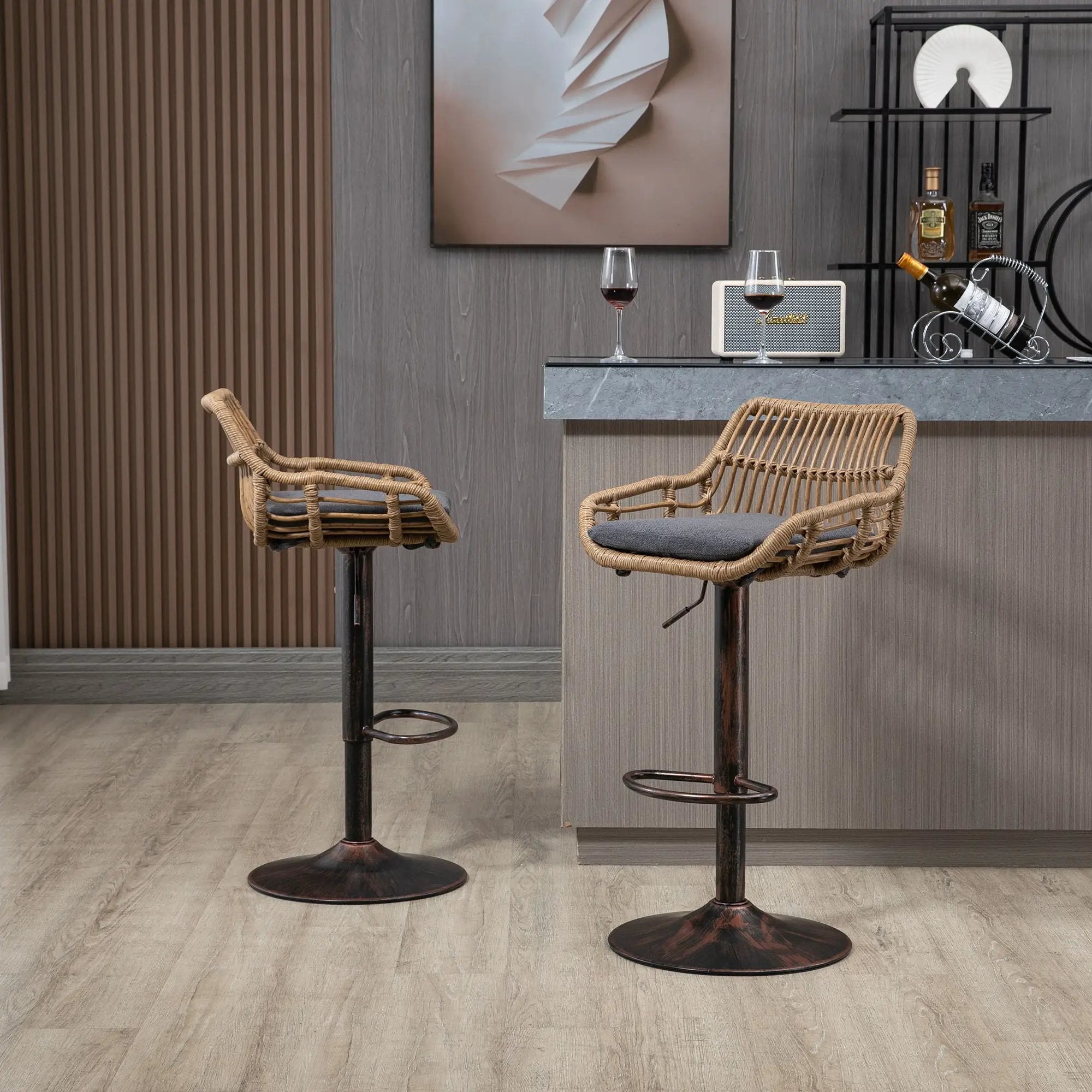 Modern Swivel Bar Stools Adjustable Counter Chairs With Footrest (Set of 2) by HouseOfZazla
