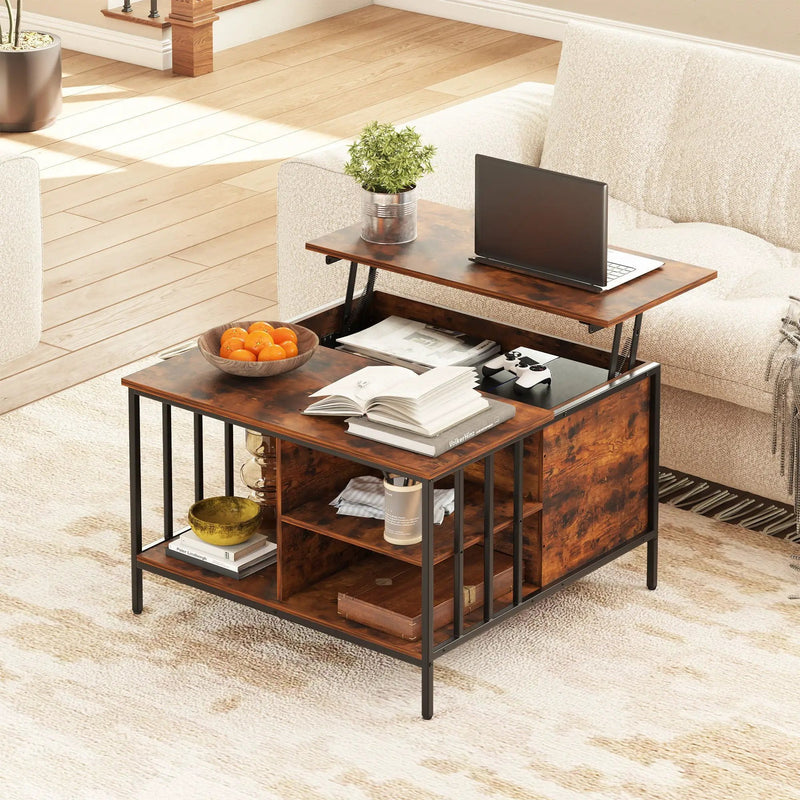 Lift Top Coffee Table With Storage, Adjustable Height Living Room - Black / Brown by Unique Piece Furniture