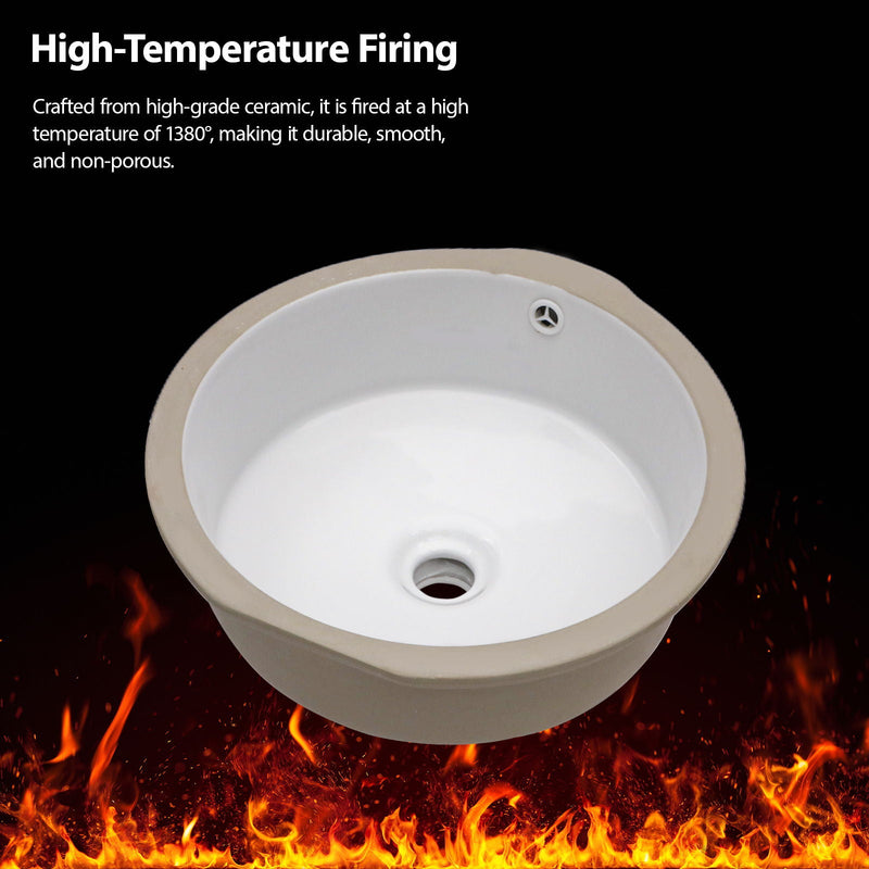 Ceramic Round Undermount Bathroom Sink With Overflow, European Style - White by HouseOfZazla
