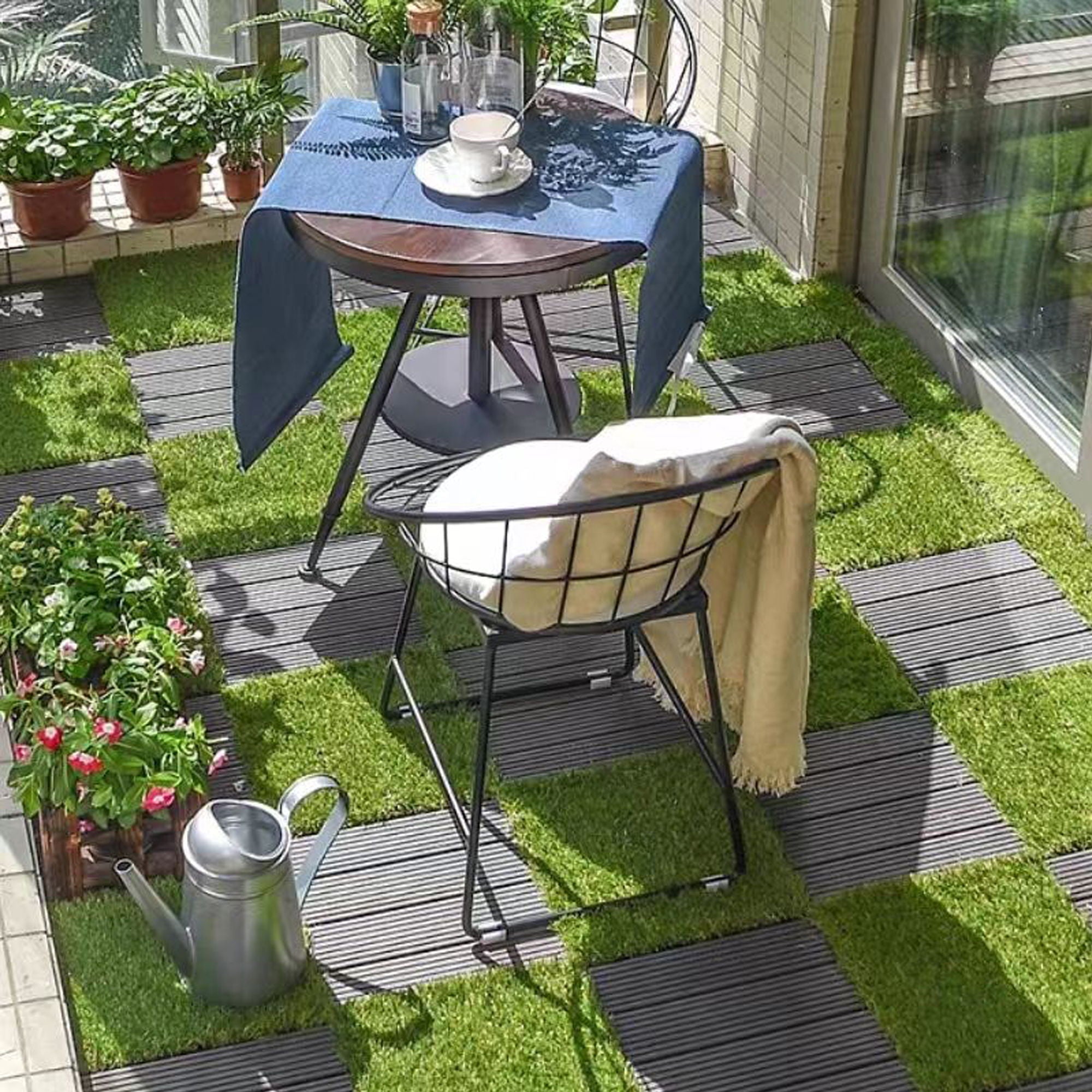 Artificial Lawn Interlocking Grass Tiles For Patio (Set of 36) - Green by HouseOfZazla