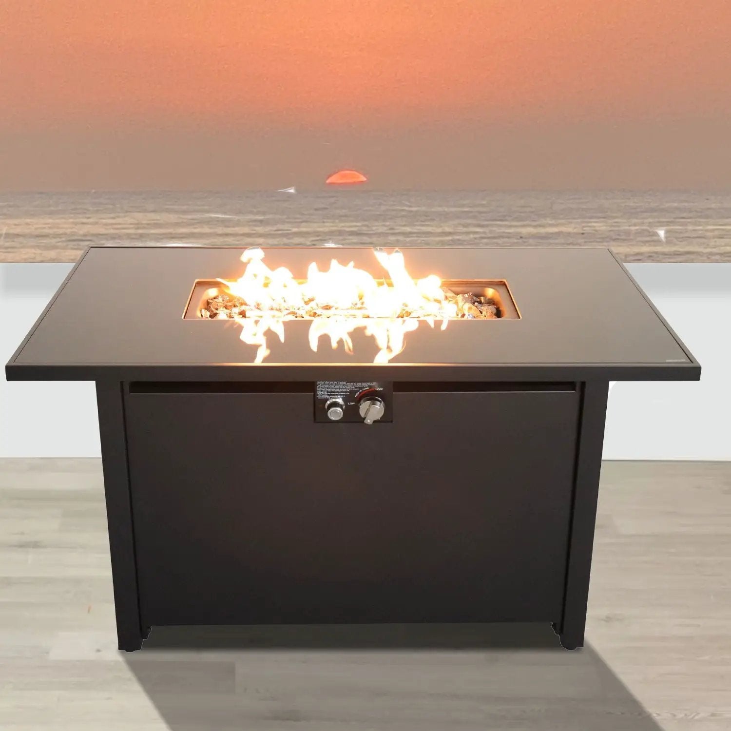 Outdoor Fire Pit Table Durable Construction With Lid - Black by Unique Piece Furniture