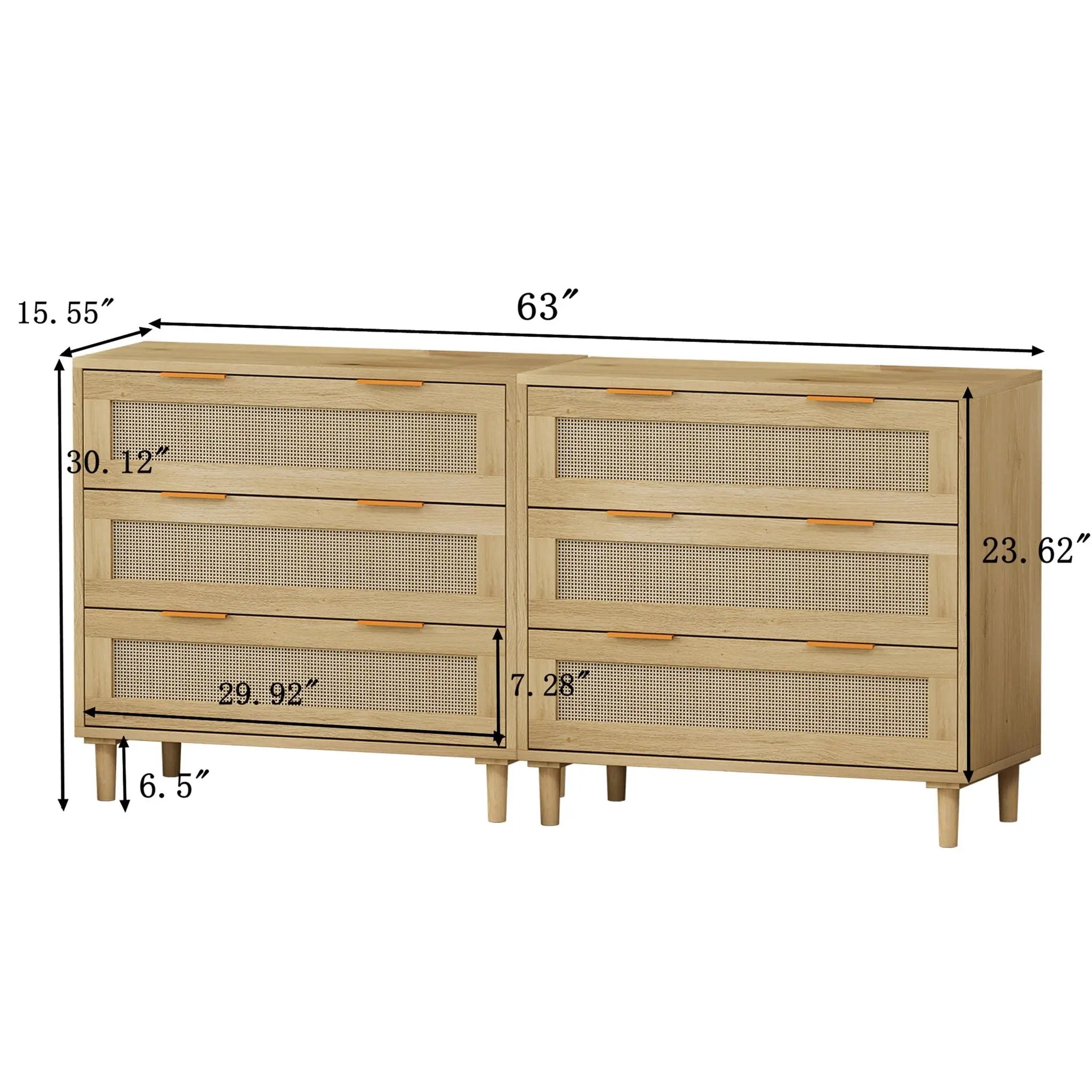 3 Drawers Rattan Storage Cabinet Rattan Drawer, For Bedroom, Living Room, Dining Room, Hallways (Set of 2) - Oak by Unique Piece Furniture