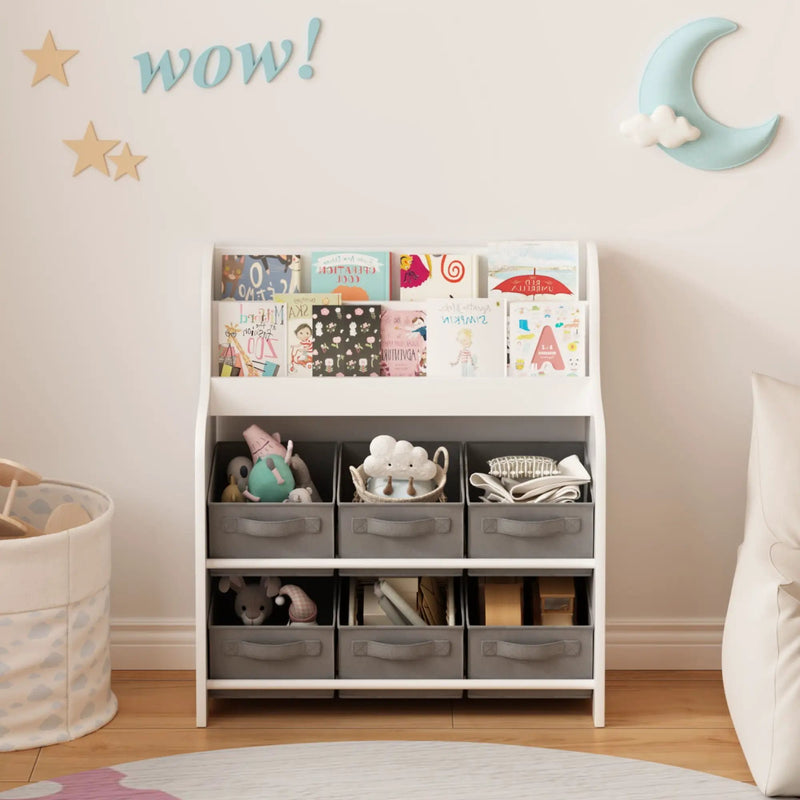 Bookshelf With 6 Storage Bins, Multi Functional Children's Bookcase And Toy Organizer - White by Unique Piece Furniture