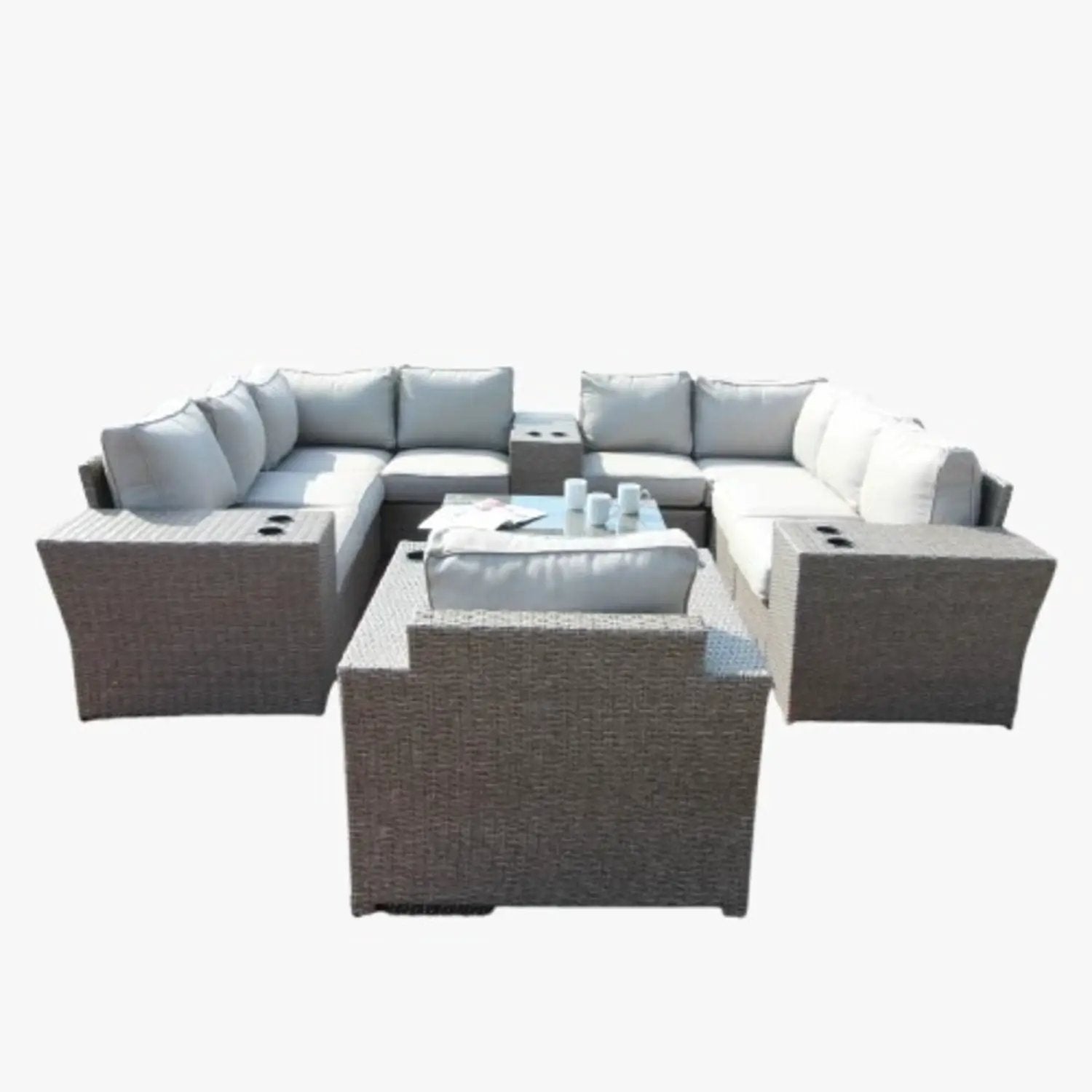 Outdoor Wicker Sectional With Weather Resistant Cushions And Table by HouseOfZazla