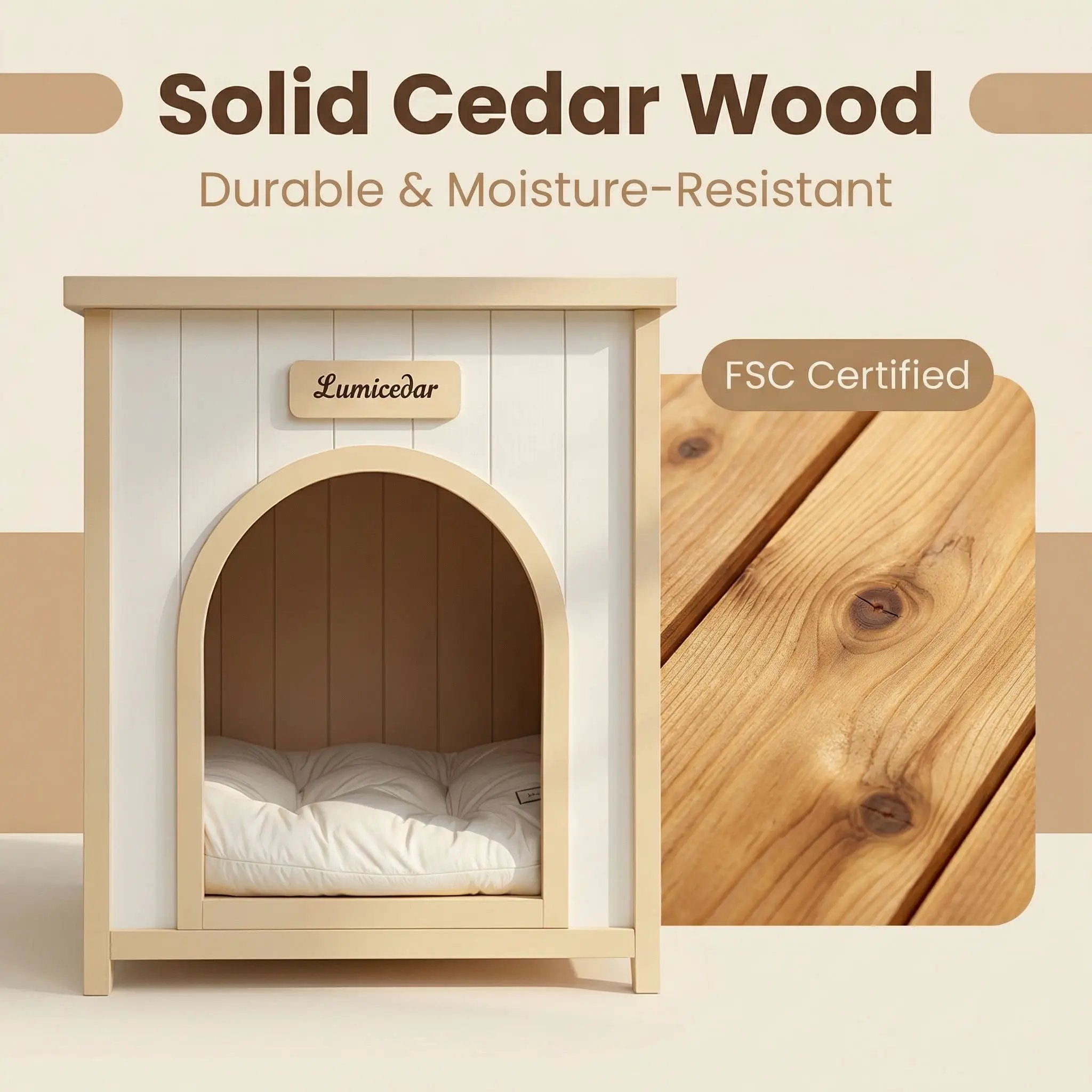 Indoor Dog House With Removable Cushion, Pet House For Cats & Small Dogs - Cream White / Light Yellow by HouseOfZazla