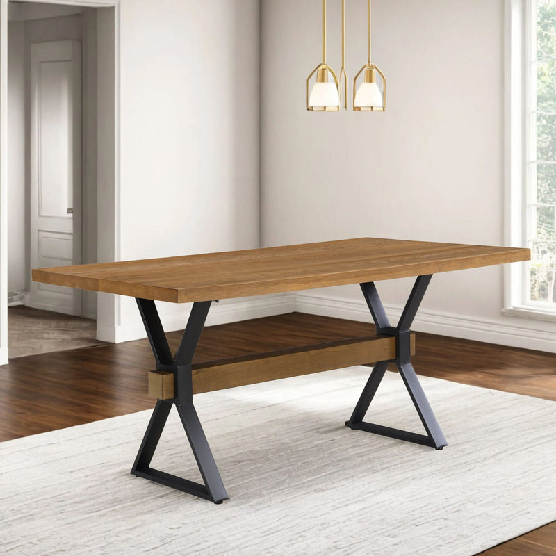 Farmhouse Style X Shaped Legs Dining Table With Moulded Details - Brown by HouseOfZazla