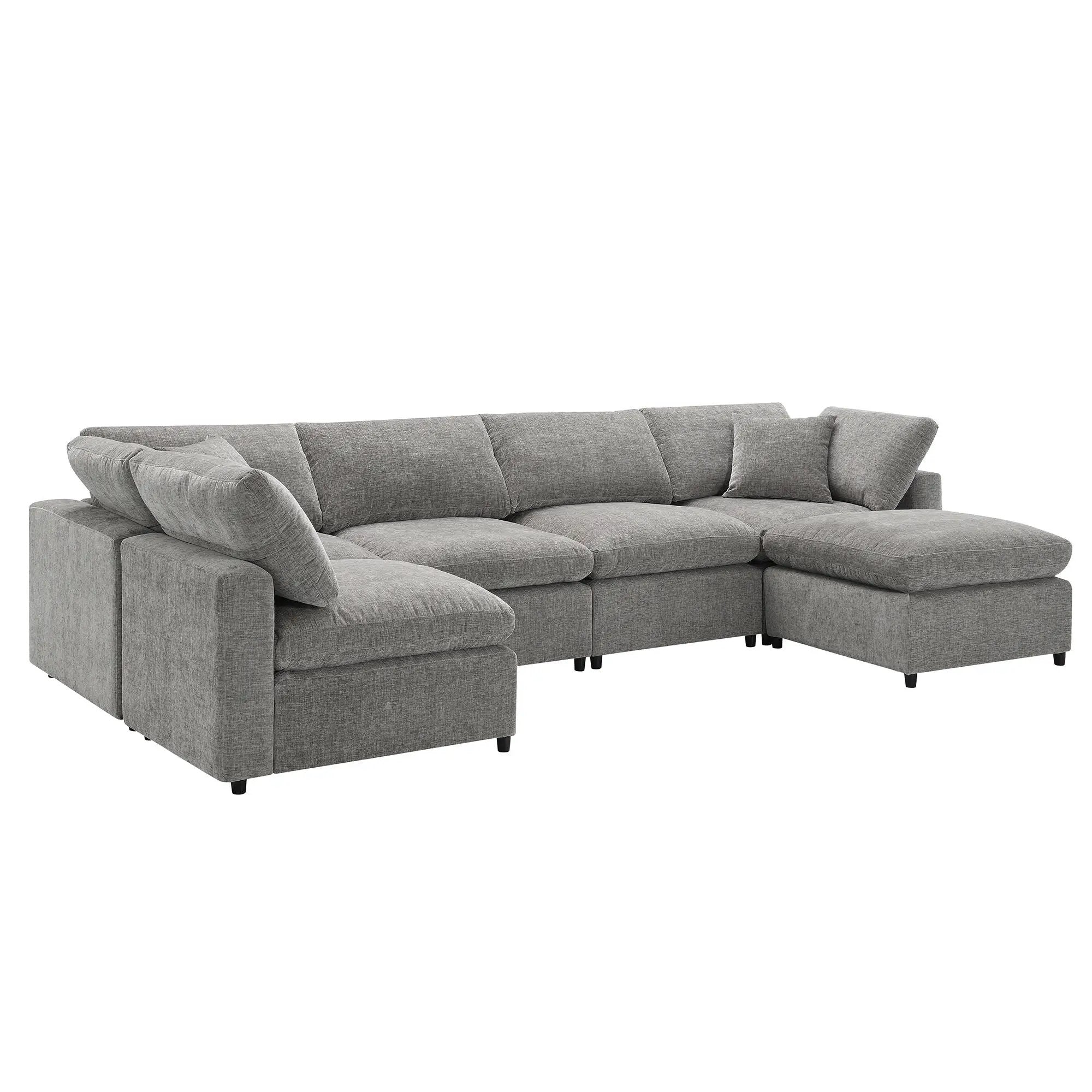 Modern Modular Cloud Sofa Bed, 6 Seat Sectional Couch Set With Ottoman, Free Combination, Convertible U Shaped Sleeper Sofa For Living Room by HouseOfZazla