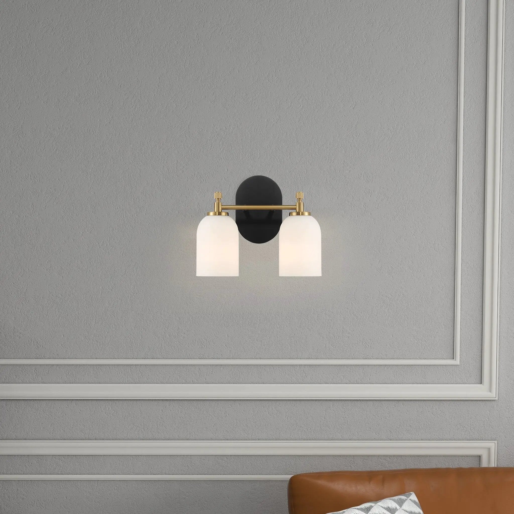 Vortex - 2 Lights Vanity In Style For Over Bathroom Mirror Wall Sconce - Black / Gold / White by HouseOfZazla