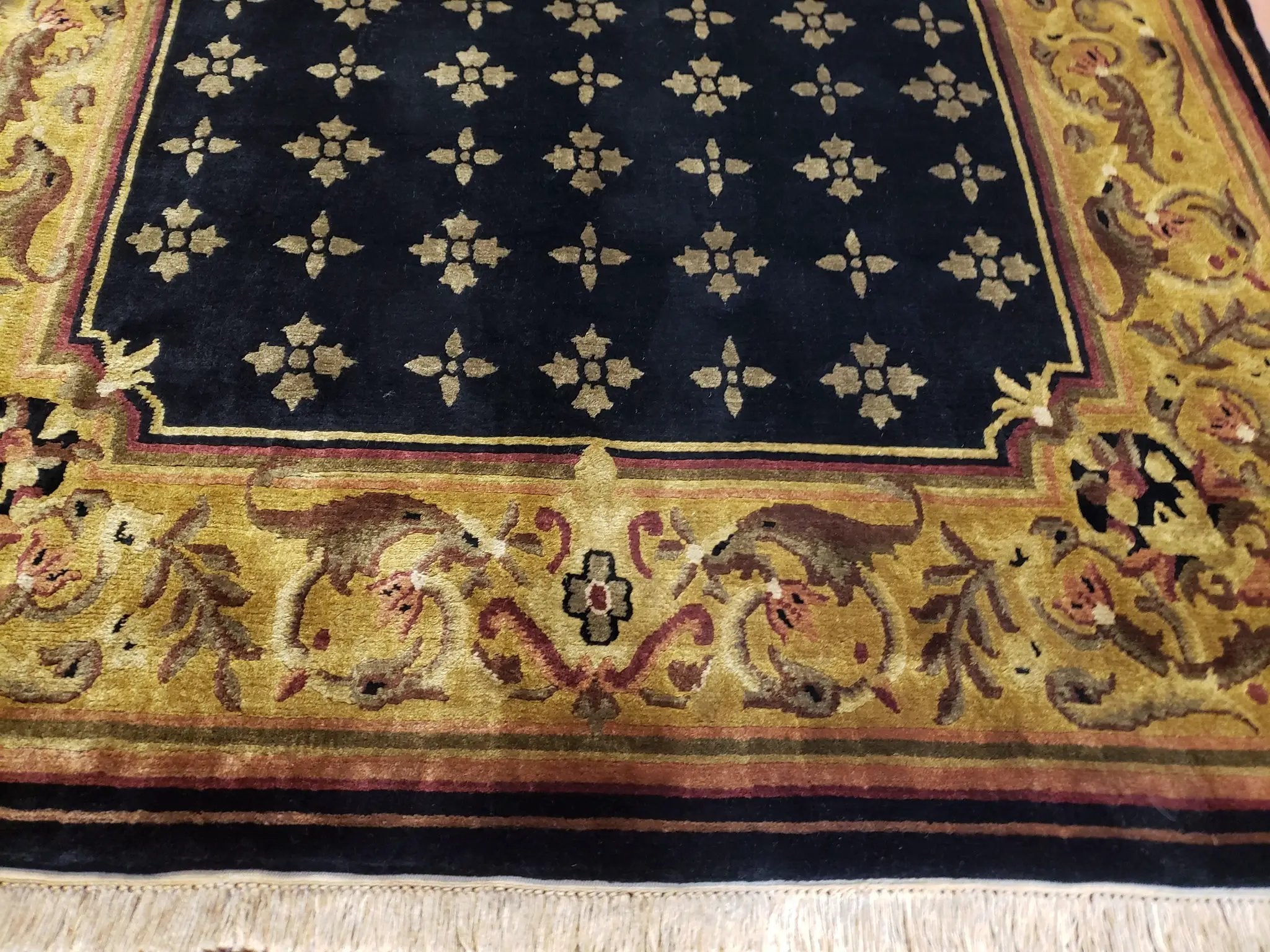 6x9 Aubusson Design Nepali Tibetan Rug Black & Tan Hand-Knotted Wool Carpet Soft Plush Pile New Rug Nice by Jewel Rugs
