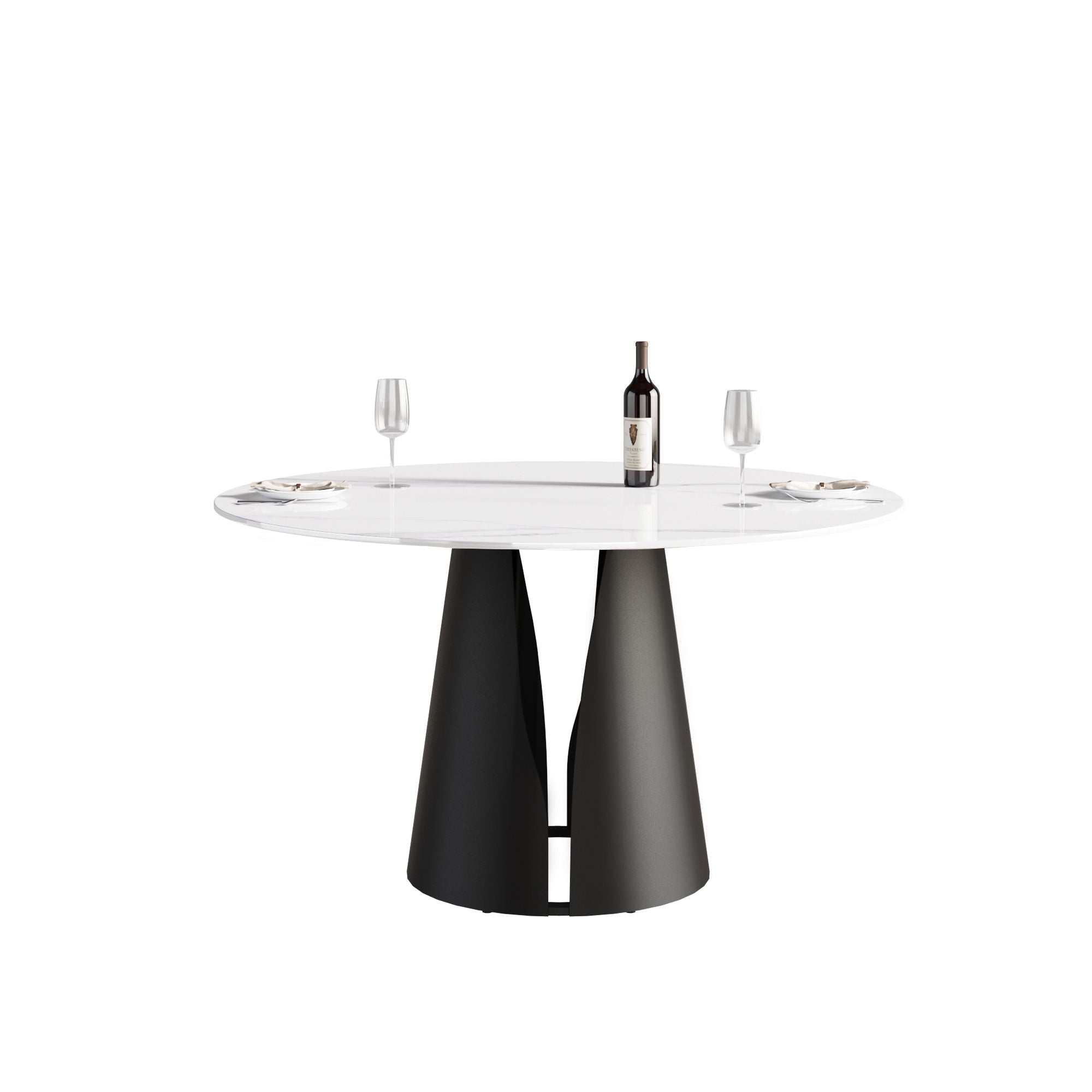 53.15" Modern Artificial Stone Round Carbon Steel Base Dining Table, Can Accommodate 6 People - White / Black by HouseOfZazla