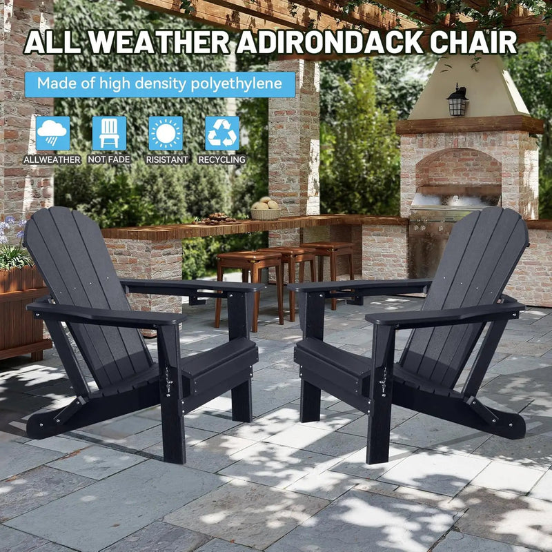 Adirondack Chairs Set of 2, Plastic HDPE Folding Outdoor Chairs with Cup Holder by HouseOfZazla
