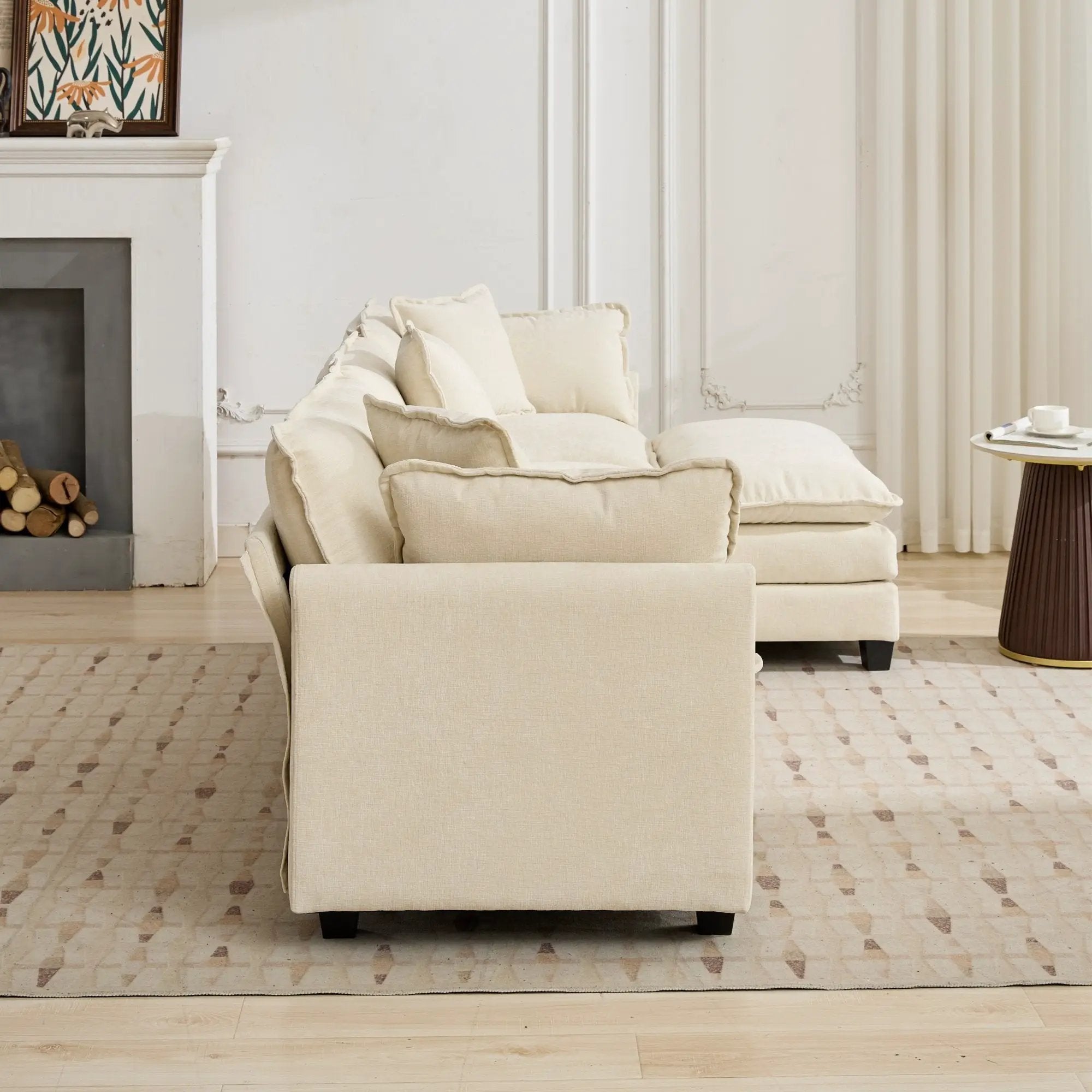 Cloud 4 Seats Sofa (Ottoman is not included) with Chenille Fabric in Beige by BLAKHOM