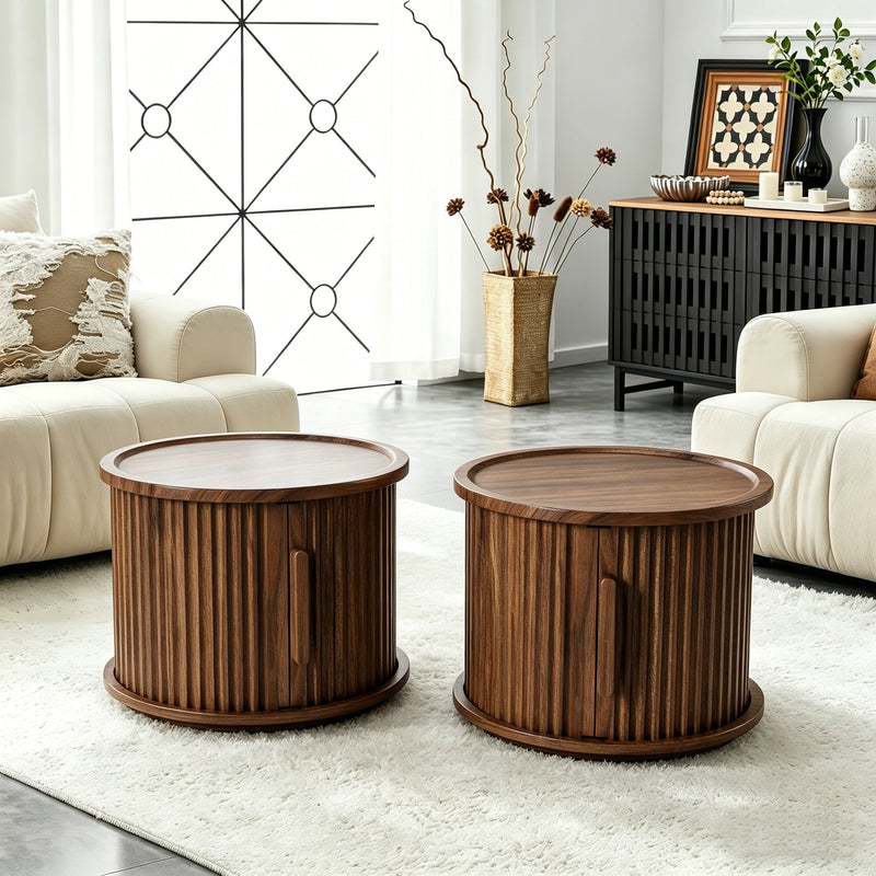 4-Piece Round Coffee Table Set with Sliding Door Storage by HouseOfZazla